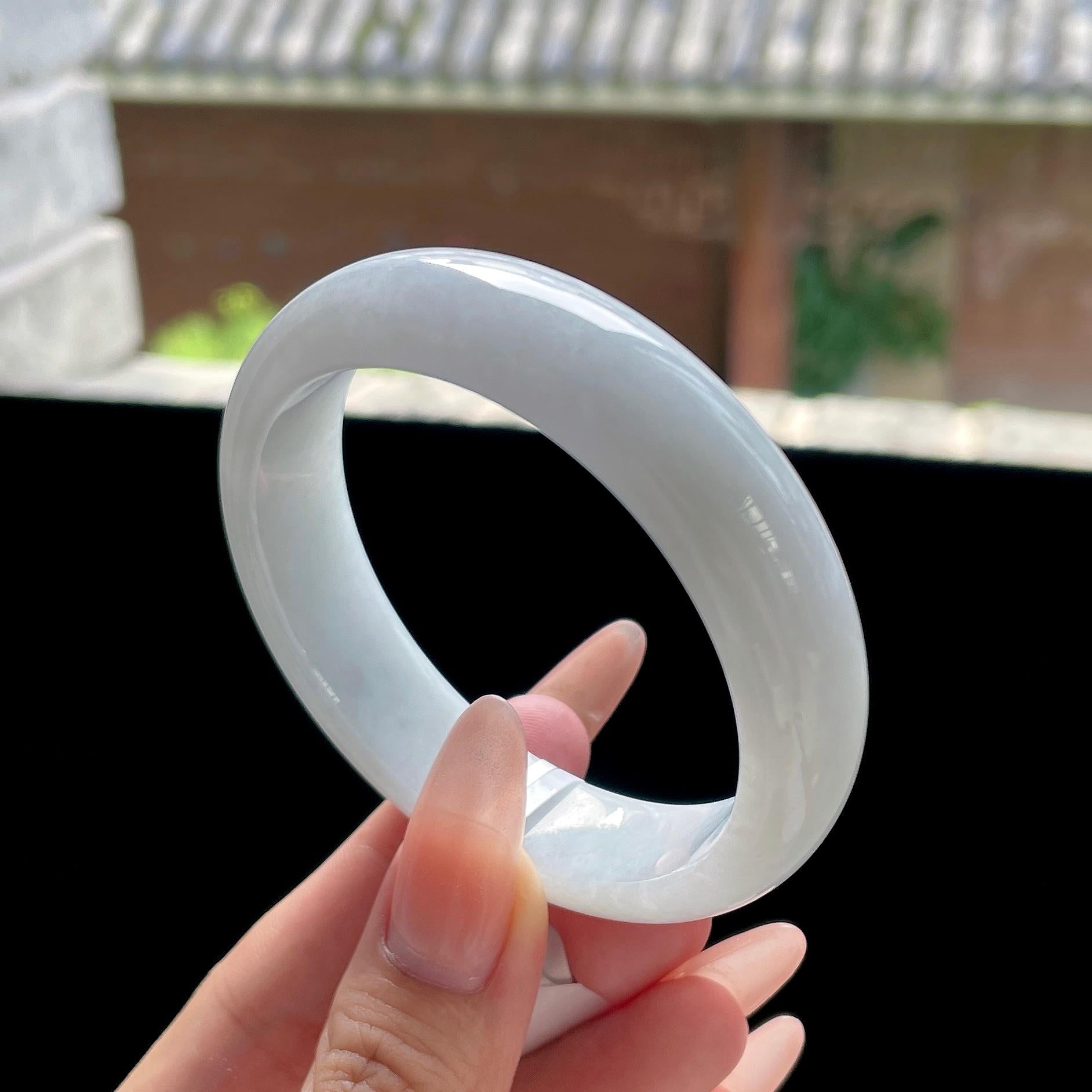 糯种无色白月光宽版正圈平安镯 56圈 天然缅甸A货翡翠（yc524213）