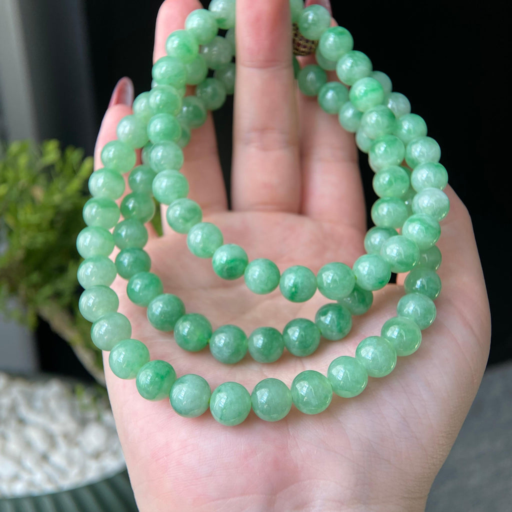 糯冰种满绿珠链（90颗）（yc213105）