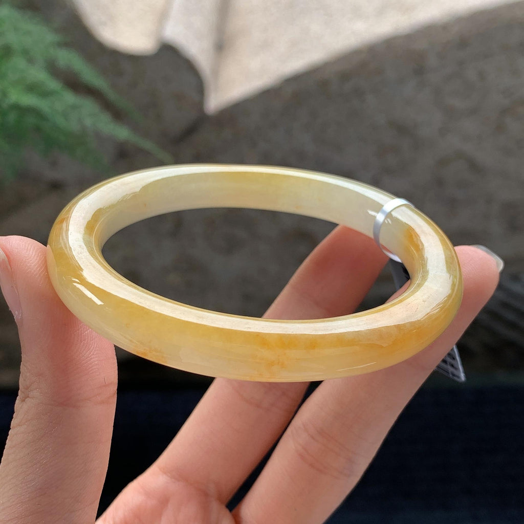 细糯种黄翡贵妃圆条手镯 54.5圈 天然A货缅甸翡翠（yc696433）