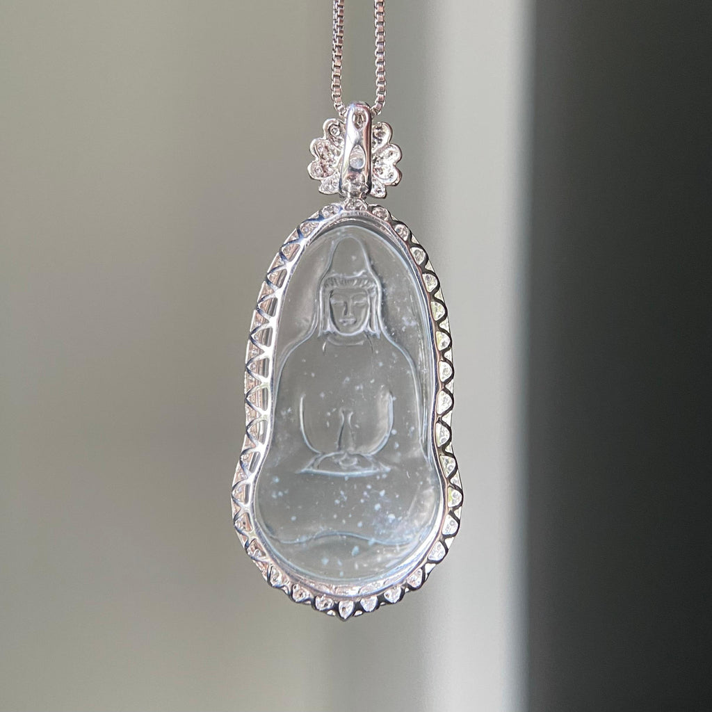 18k金钻镶玻璃种雪花棉观音吊坠（yc216841）