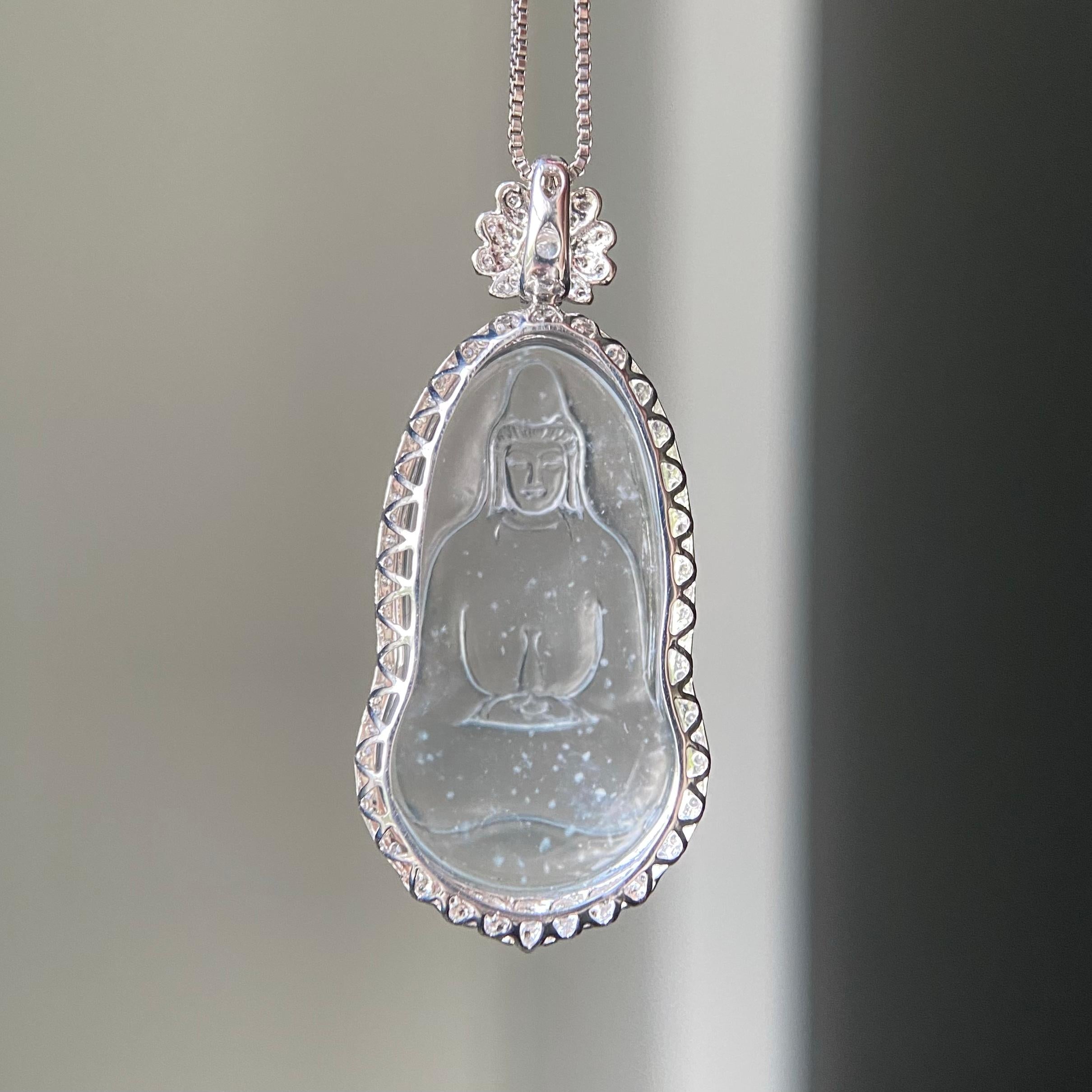 18k金钻镶玻璃种雪花棉观音吊坠（yc216841）