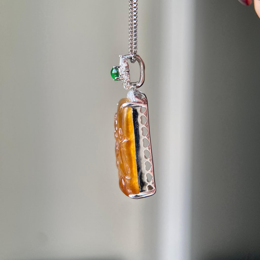 18k金钻镶冰种黄翡山水牌吊坠（yc216834）