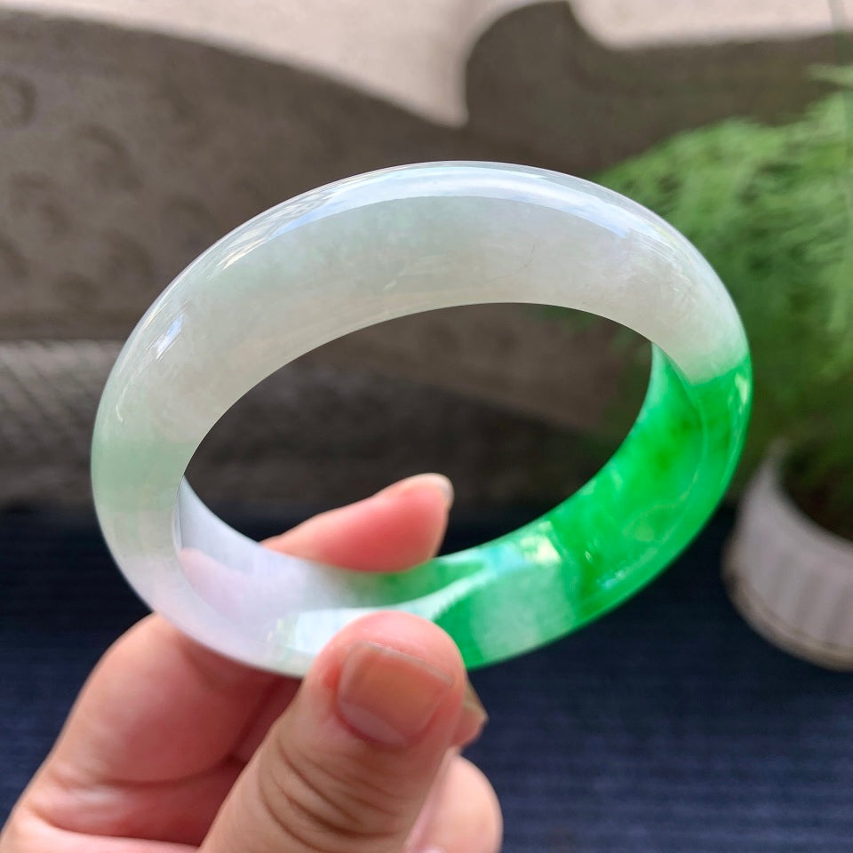细糯种阳绿宽版轮胎手镯（58mm）（yc116052）
