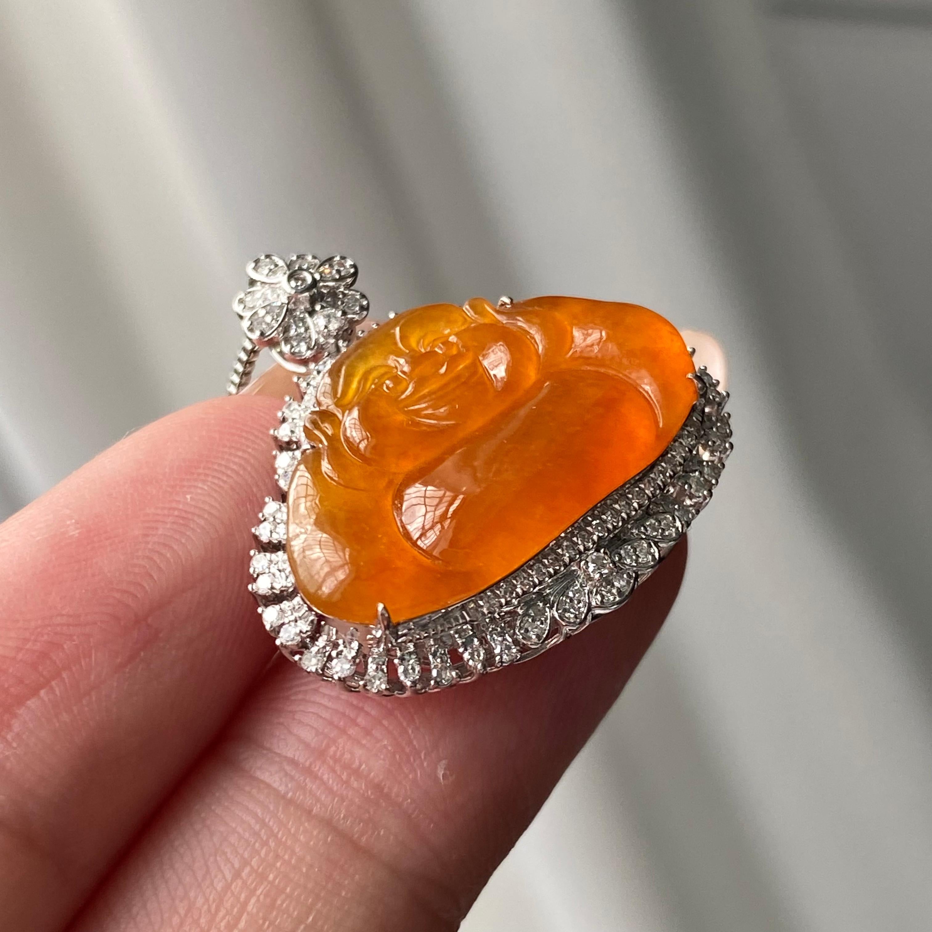 18k金钻镶冰种黄翡佛公吊坠（yc204868）