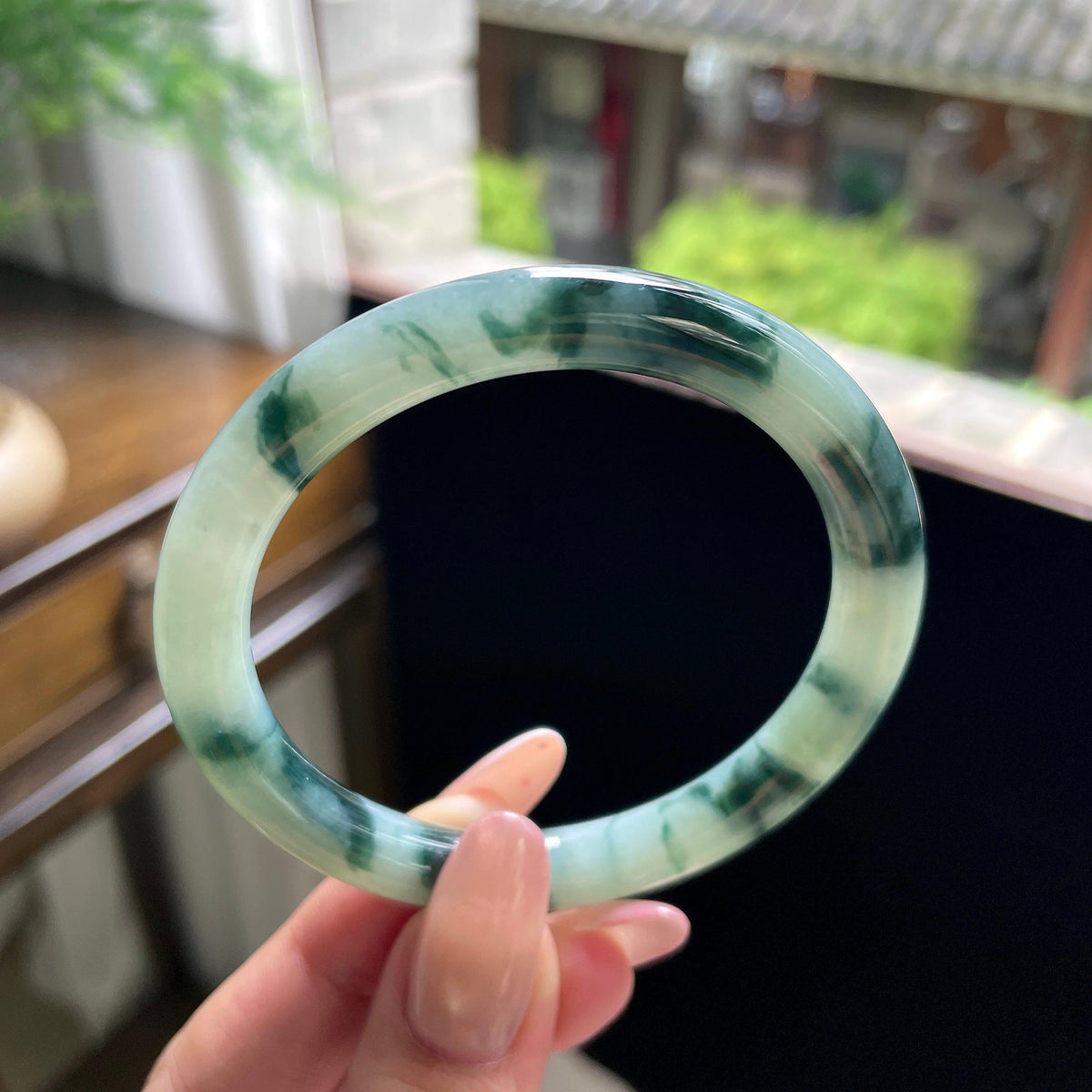 细糯种蓝飘花圆条美人条 56圈 天然缅甸A货翡翠（yc696407）