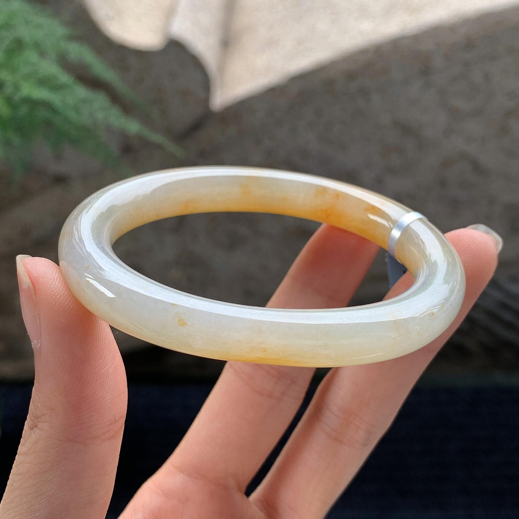 细糯种黄翡贵妃圆条手镯 54.5圈 天然A货缅甸翡翠（yc696433）