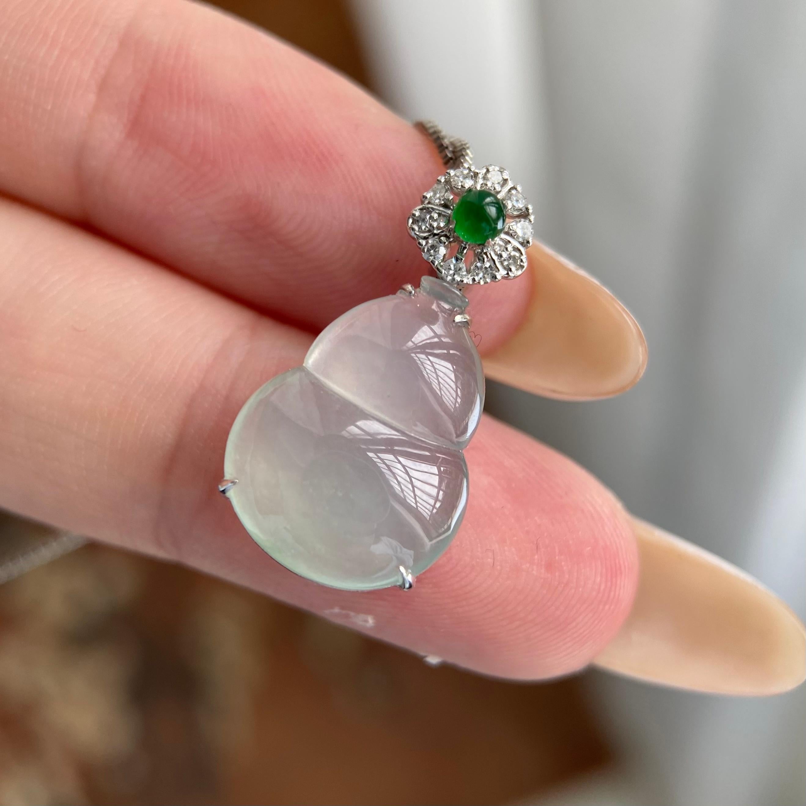 18k金钻镶冰种淡晴底葫芦吊坠（yc224543）