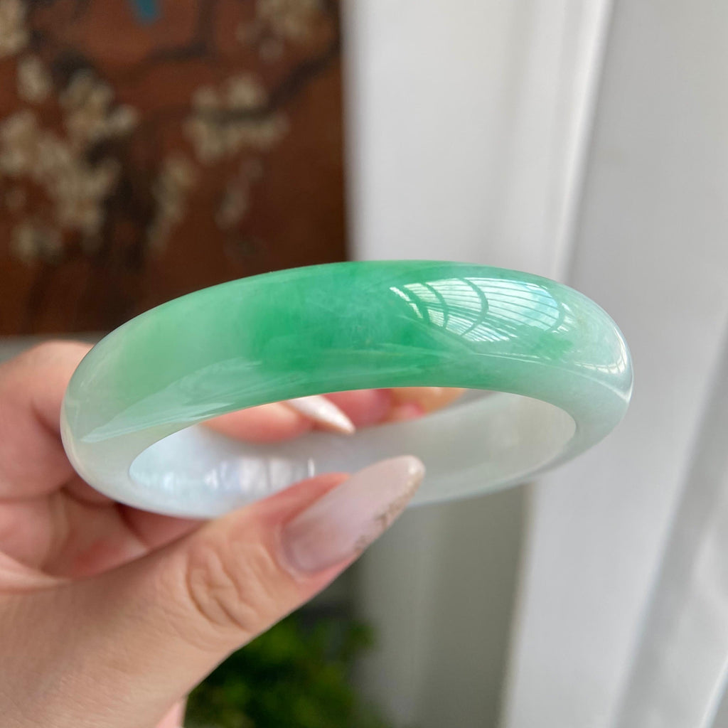 细糯种白底青平安镯（56圈）（yc211738）