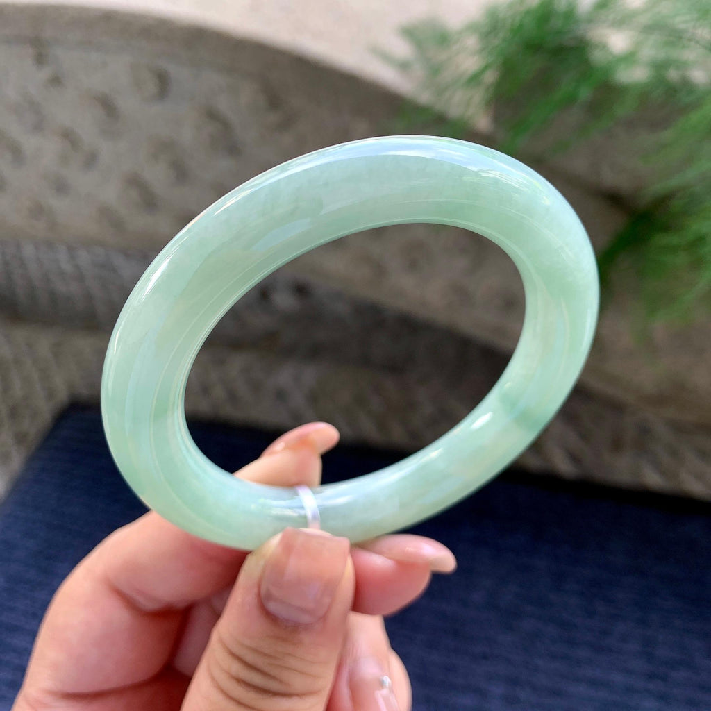 细糯种晴底飘蓝花圆条手镯 54圈口 （yc699428）