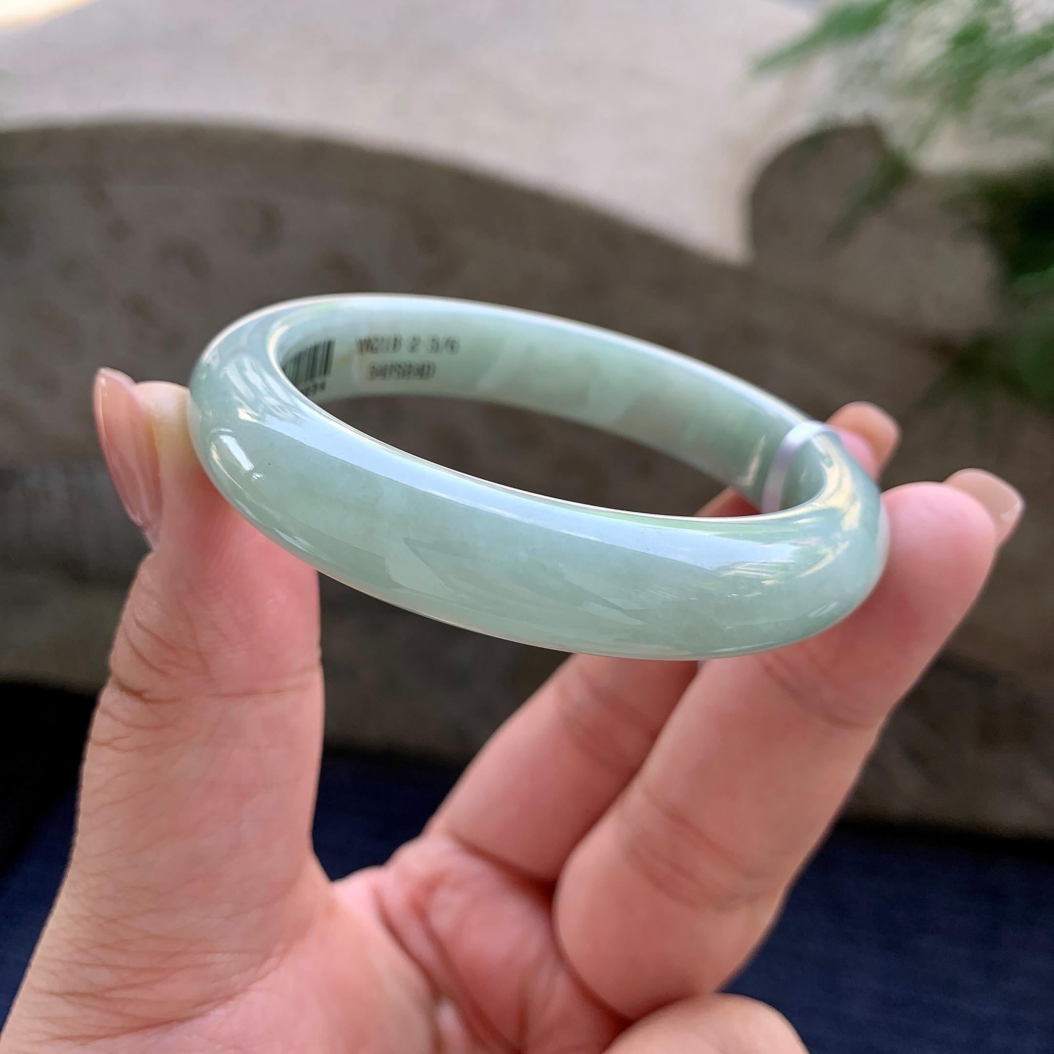 细糯种晴底洒金正圈平安镯 53圈口 天然缅甸A货翡翠（yc502578）