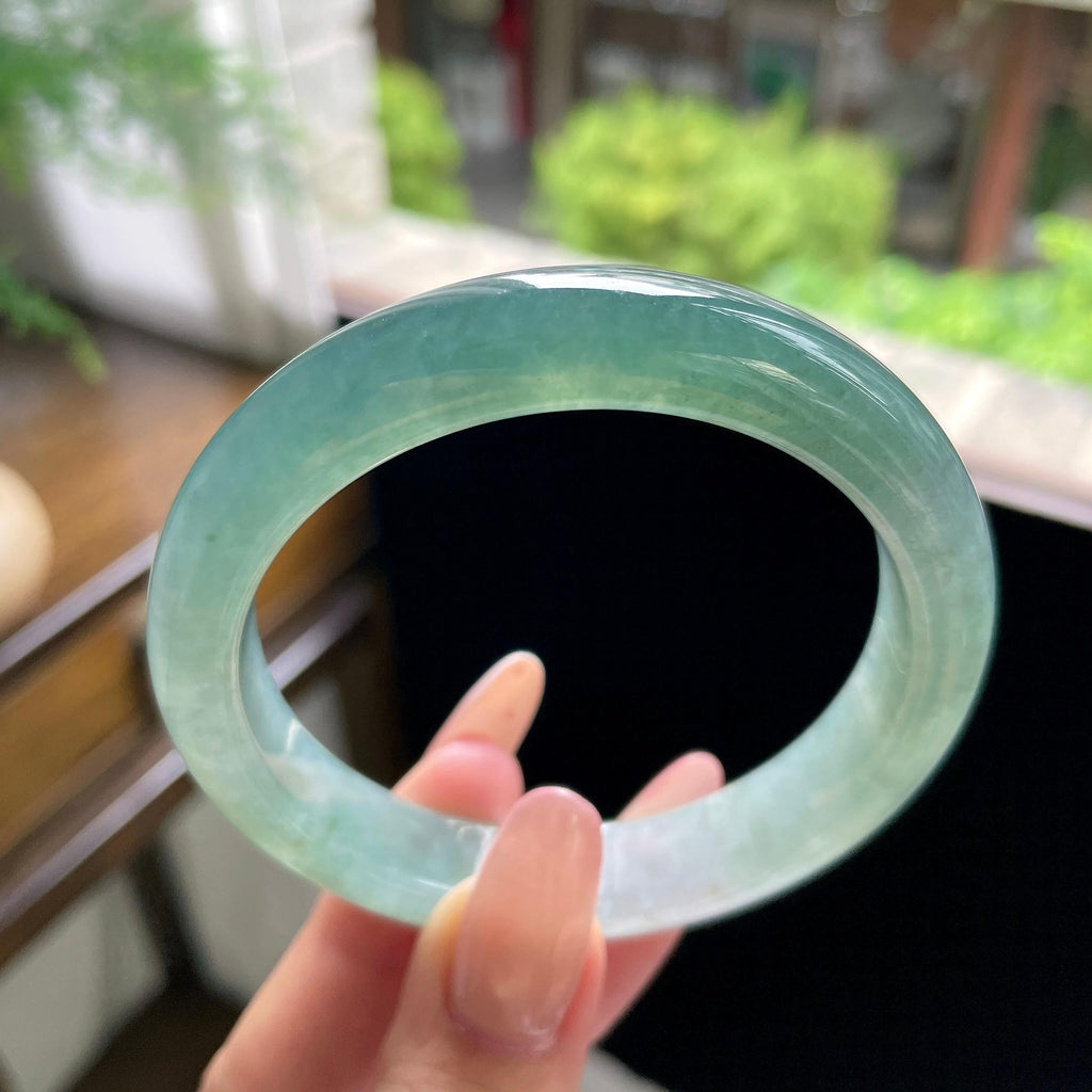 大圈口 糯冰种冰油青湖水绿正圈平安镯 59.2圈（yc709472）