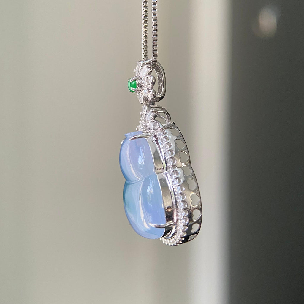 18k金钻镶冰种紫罗兰飘花葫芦吊坠（yc218402）