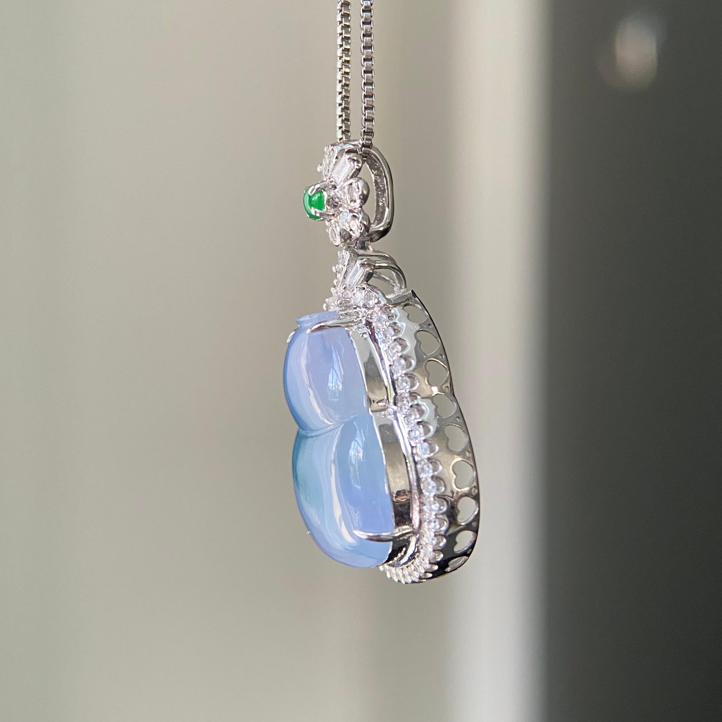 18k金钻镶冰种紫罗兰飘花葫芦吊坠（yc218402）