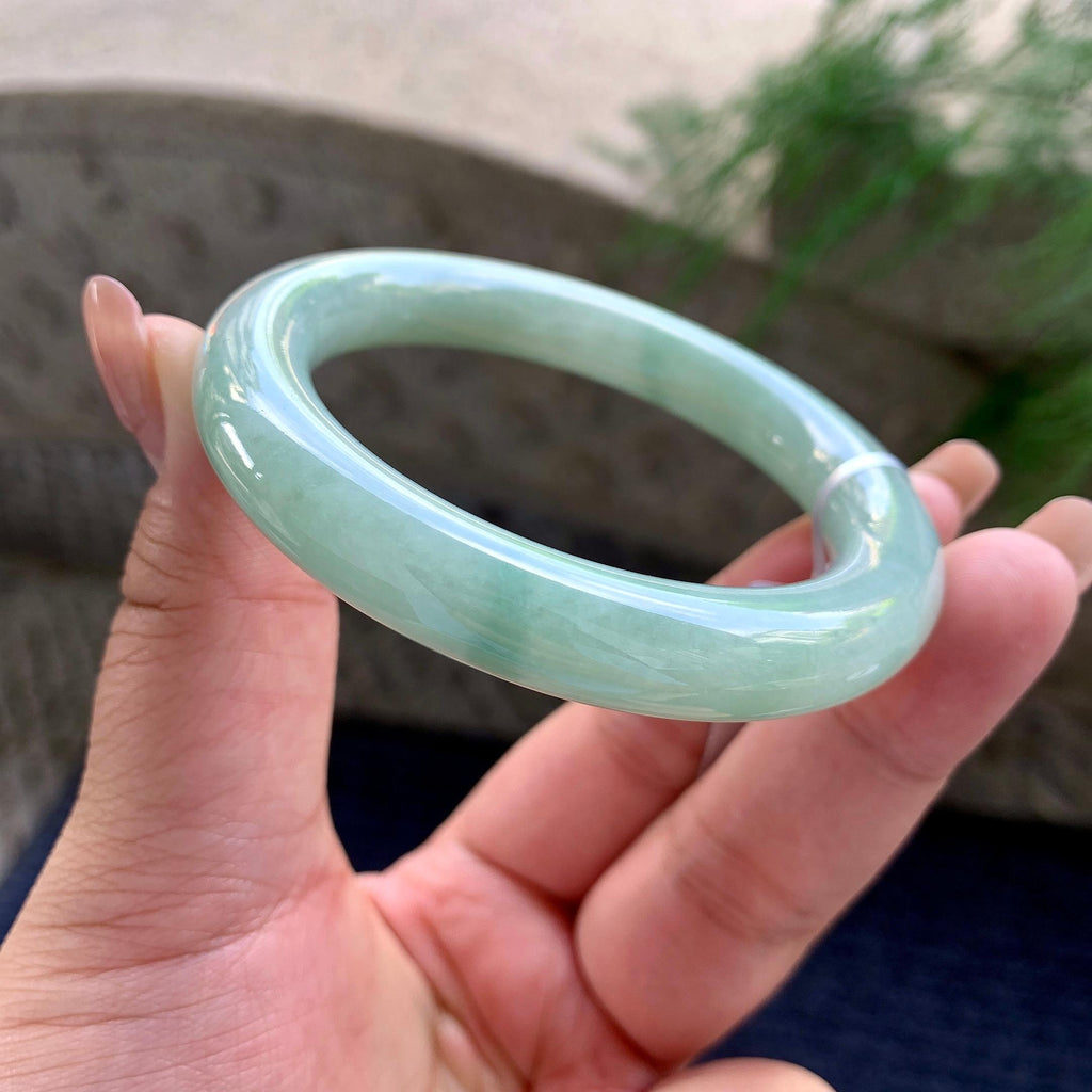 细糯种晴底飘蓝花圆条手镯 54圈口 （yc699428）