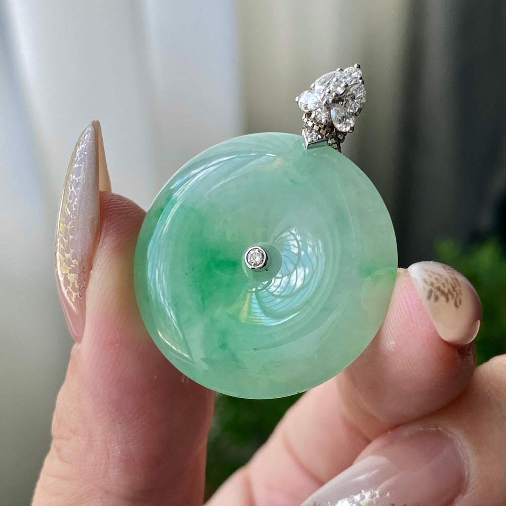 18k金钻镶细糯种飘花平安扣吊坠（yc206560）