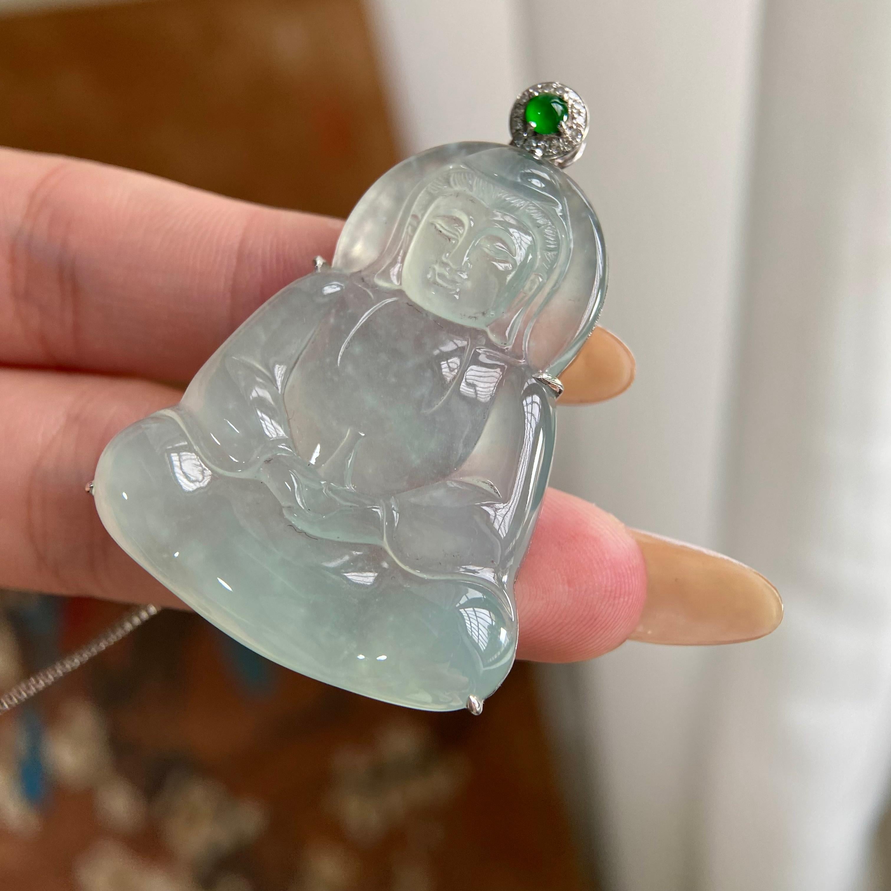 18k金钻镶冰种晴底观音吊坠（yc223931）