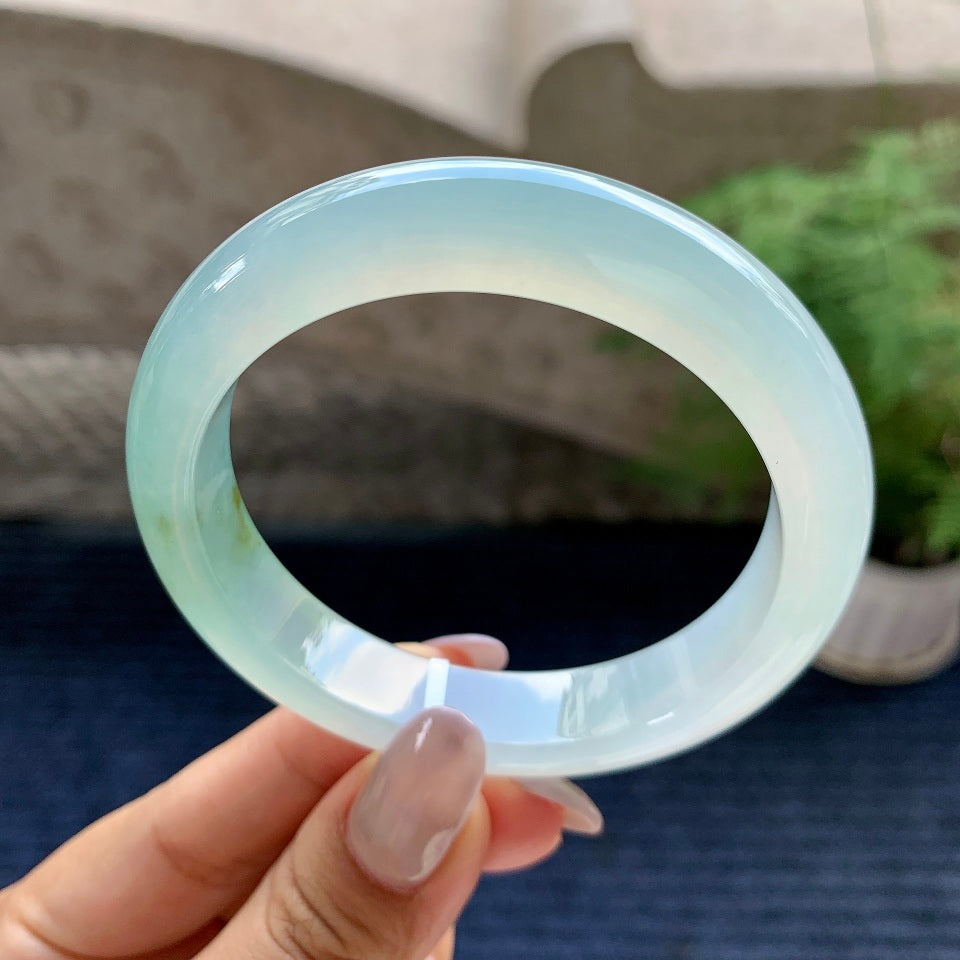 糯冰种晴水飘黄翡平安镯（55.6mm）（yc116072）