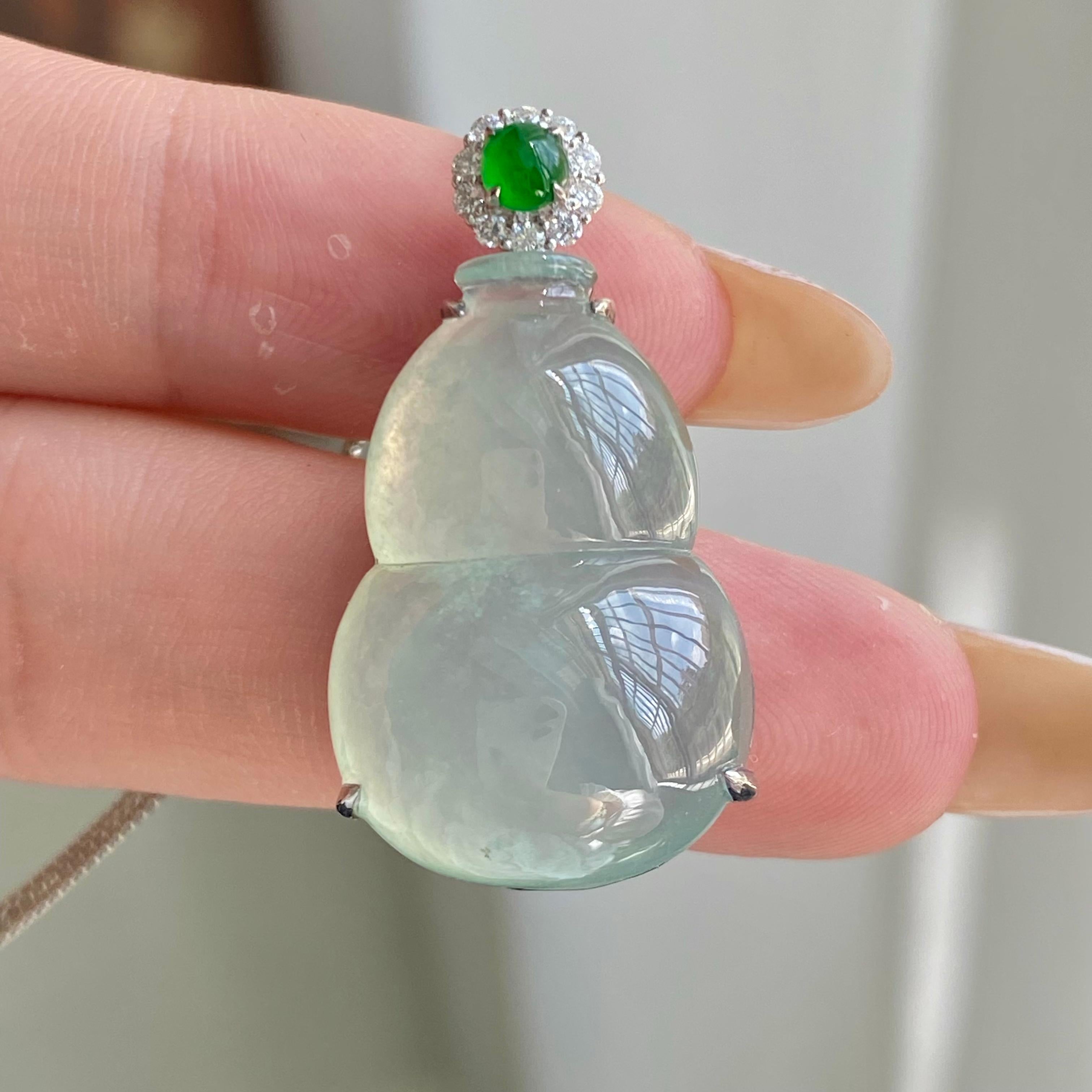 18k金钻镶冰种晴底葫芦吊坠（yc221235）