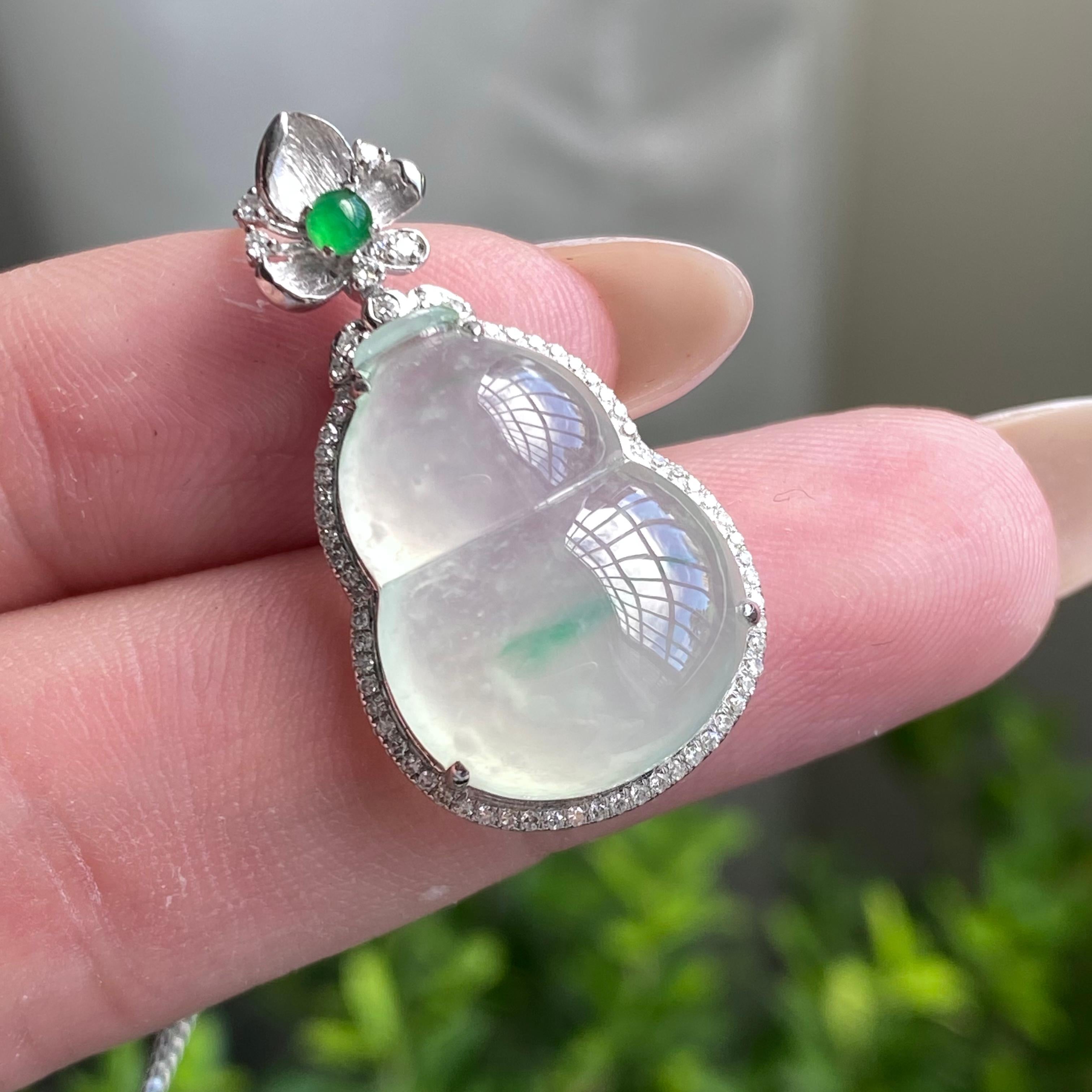 18k金钻镶冰种飘花葫芦吊坠（yc204465）