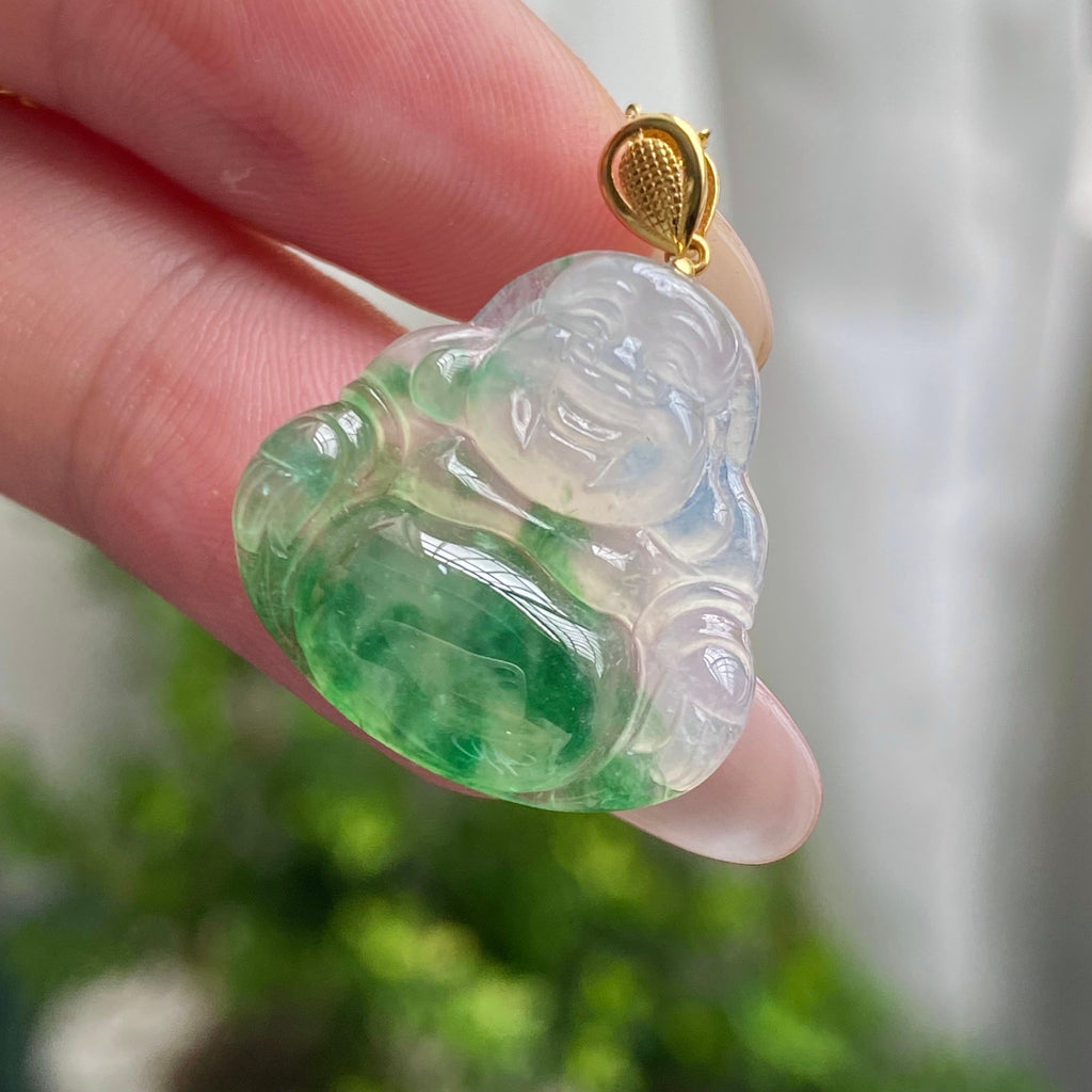 18k金镶冰种飘花佛公吊坠（yc200357）