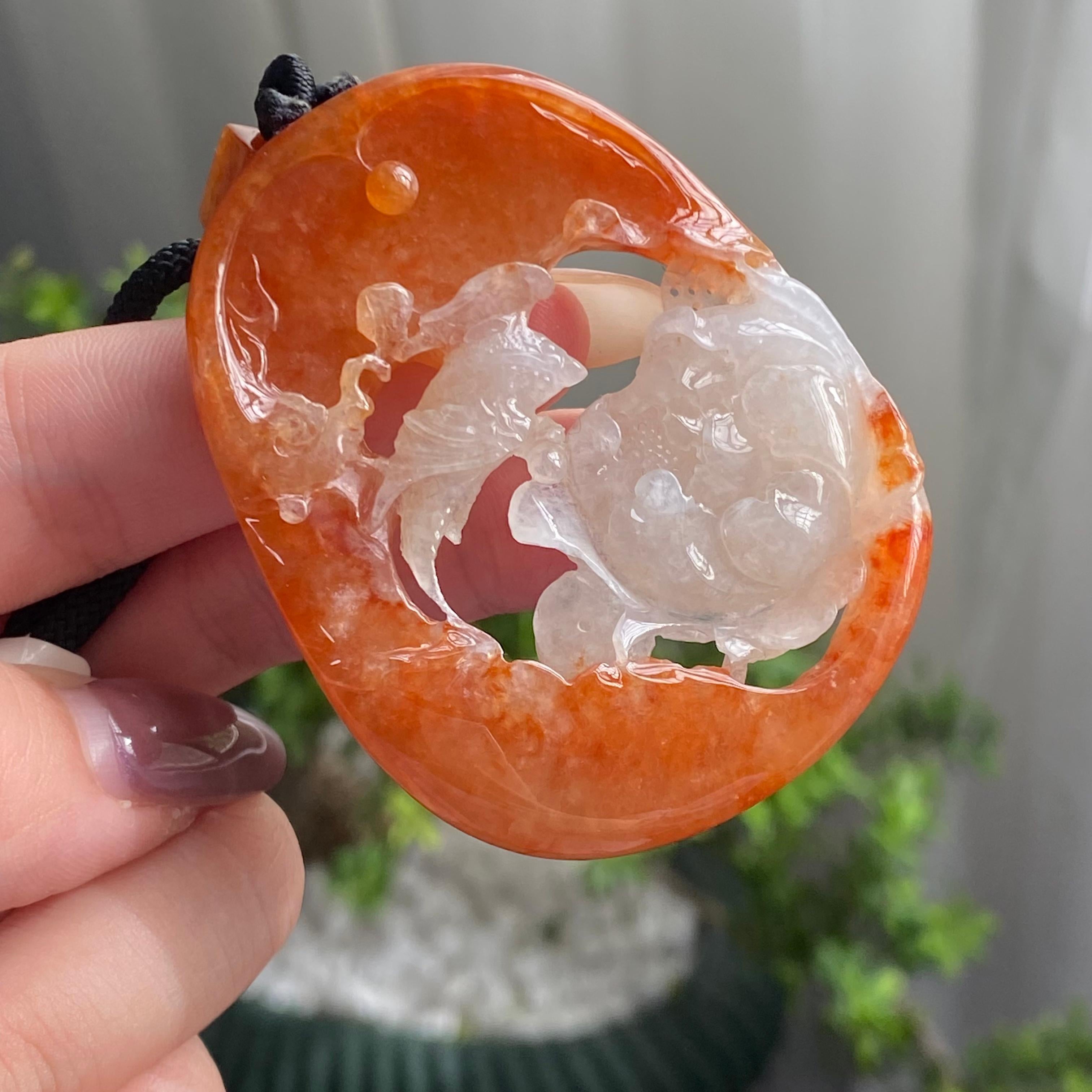 糯冰种黄翡花鸟牌吊坠（yc199628）