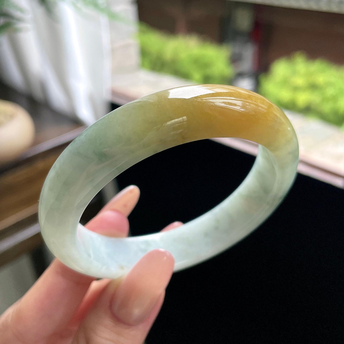 细糯种黄翡正圈平安镯 57圈 天然缅甸A货翡翠（yc693187）