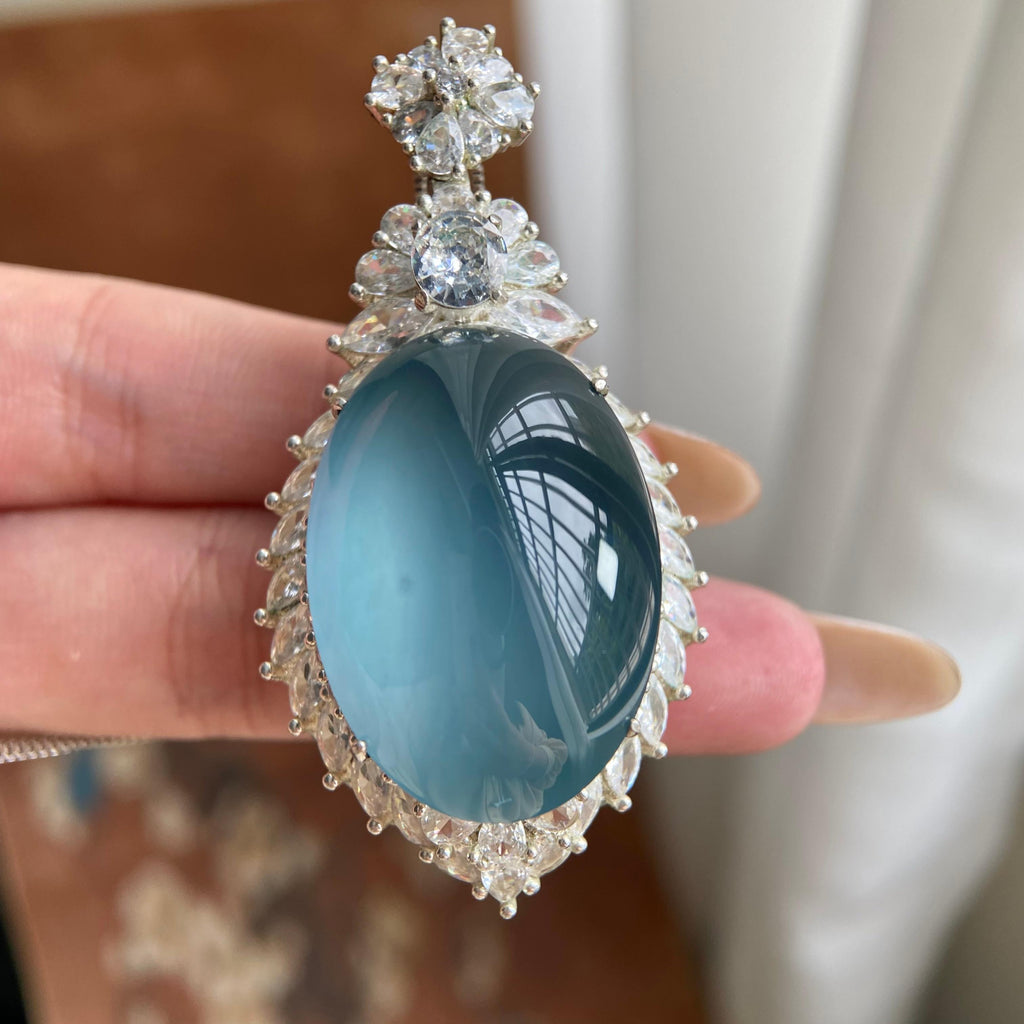 高冰种蓝底椭圆大蛋面吊坠裸石（yc223721）