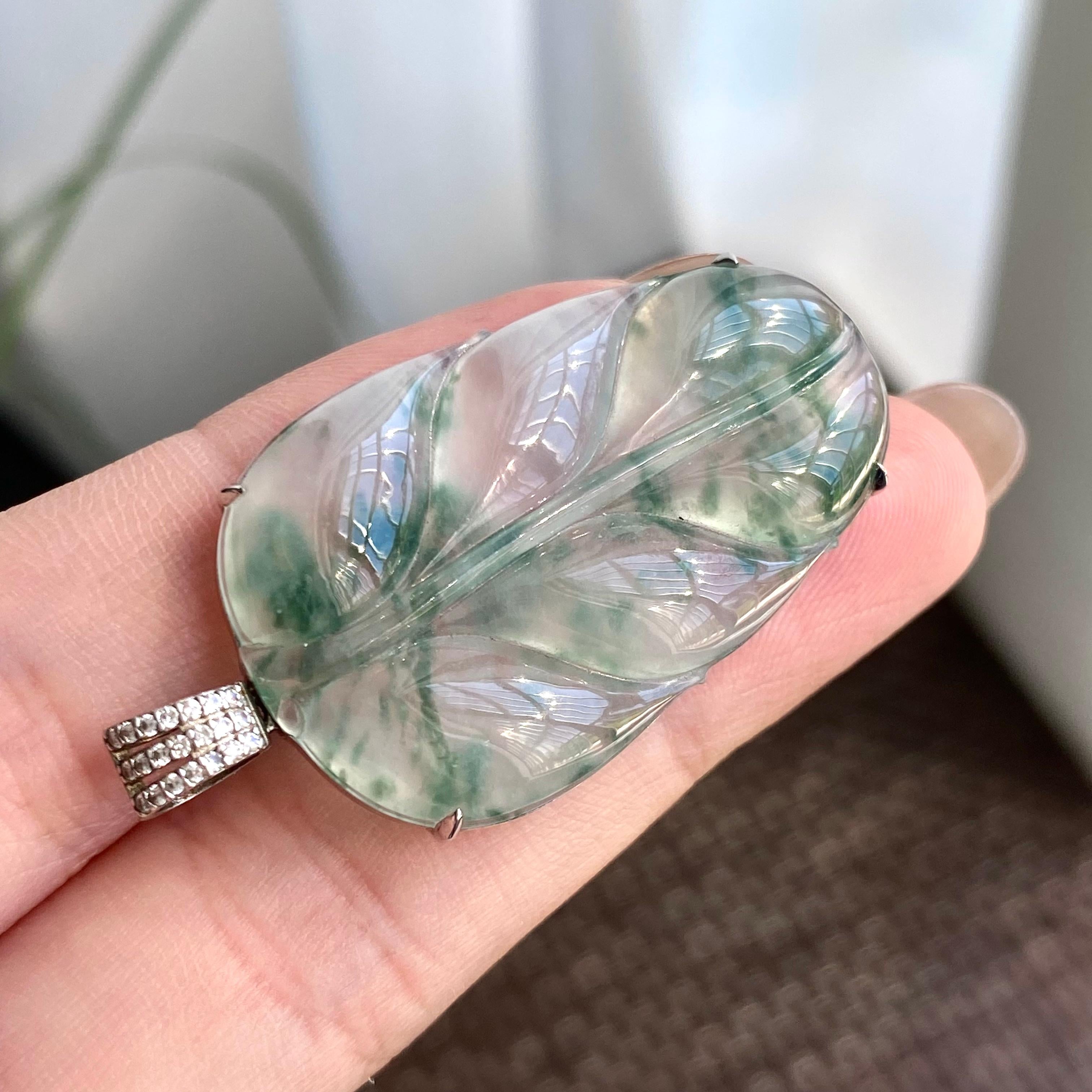 18k金钻镶冰种飘花玉叶吊坠（yc266216）