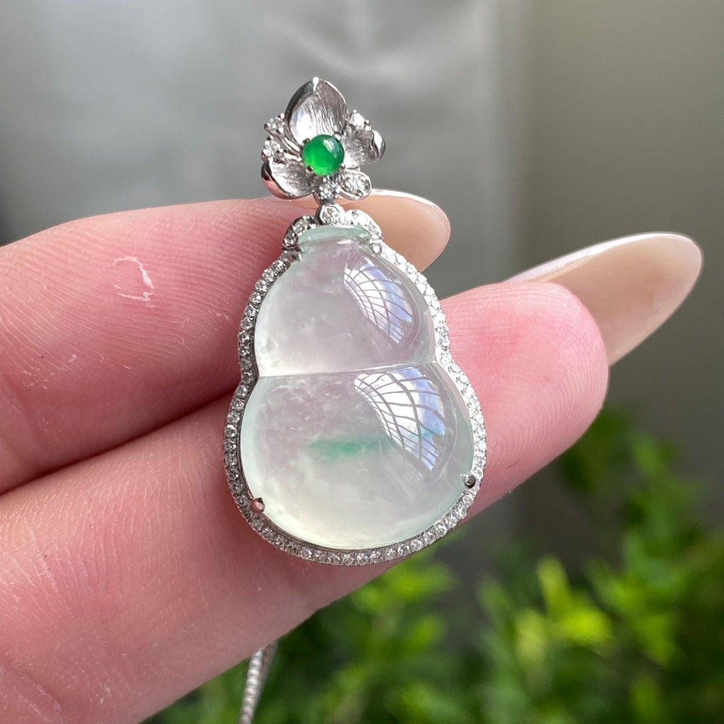 18k金钻镶冰种飘花葫芦吊坠（yc204465）