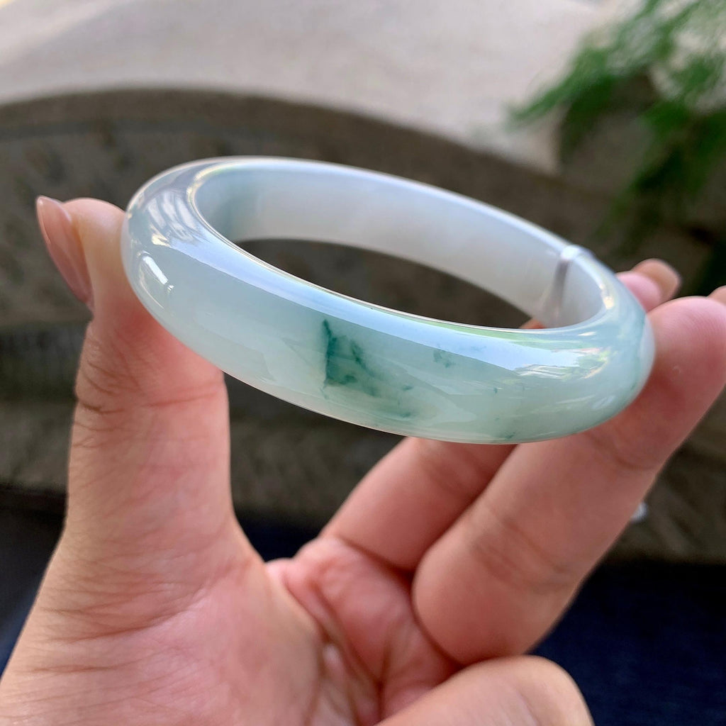 细糯种飘蓝花正圈平安镯 55.3圈口 天然缅甸A货翡翠（yc498066）
