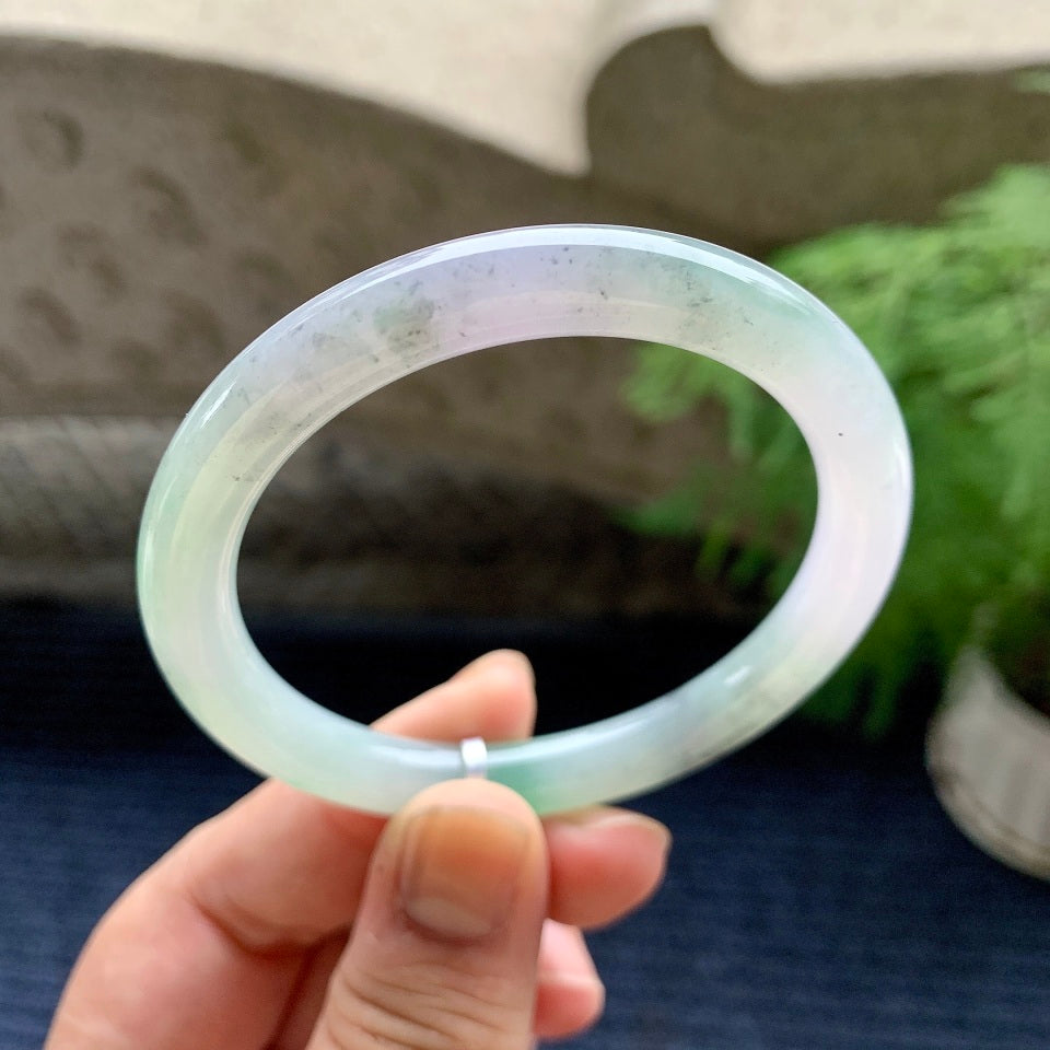 细糯种飘绿圆条手镯（55mm）（yc110748）