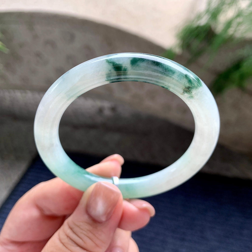 细糯种飘蓝花圆条手镯 52.5圈口 天然缅甸A货翡翠（yc703306）
