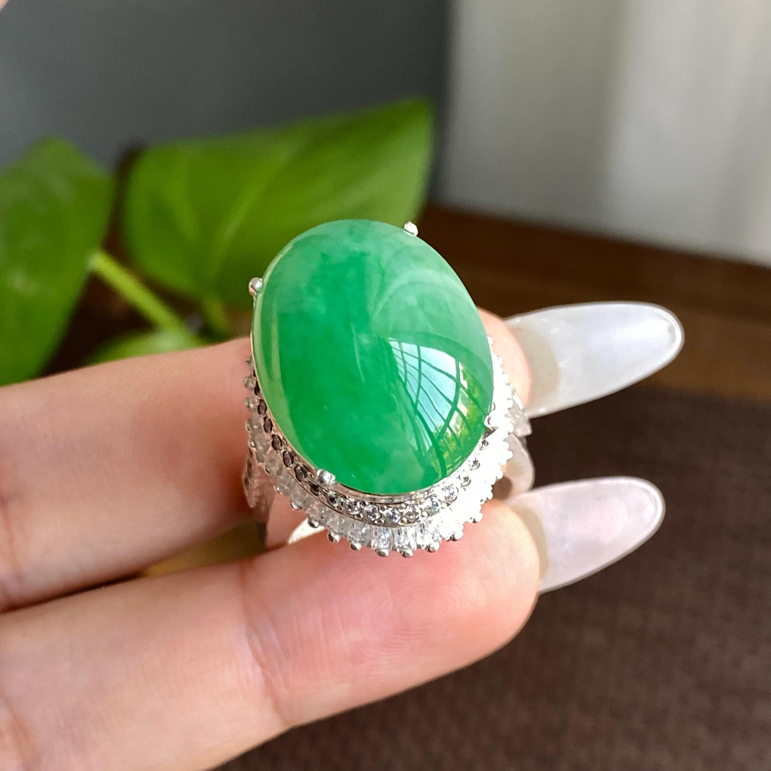 细糯种满绿裸石蛋面（yc282904）