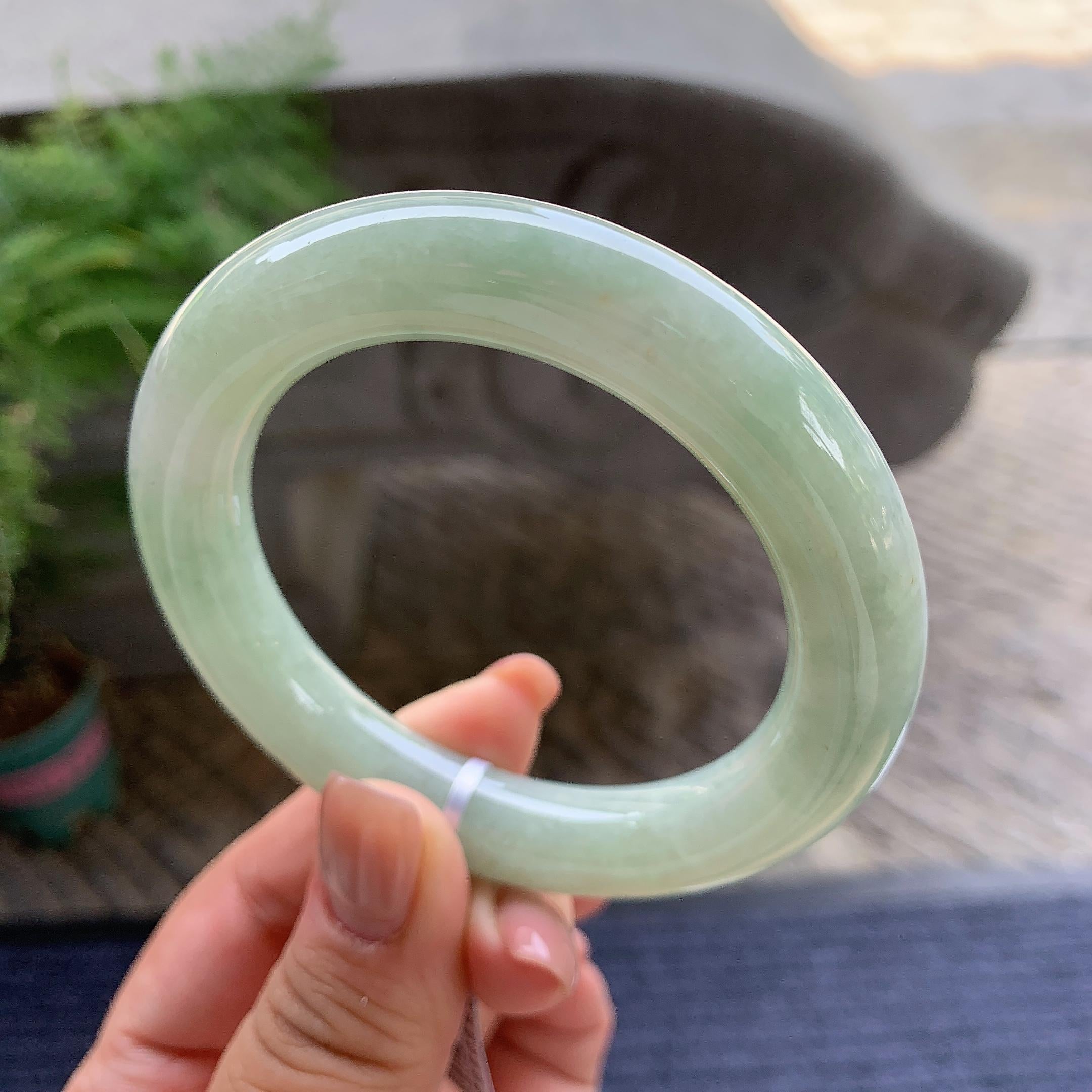 糯种晴底圆条手镯 54.3圈口 天然缅甸A货翡翠（yc499783）