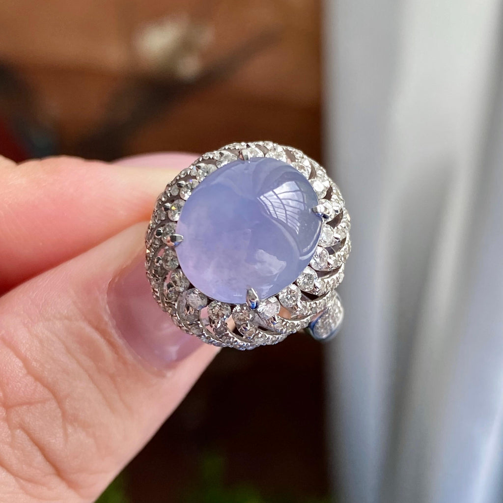 18k金钻镶冰种紫罗兰蛋面戒指（yc235140）