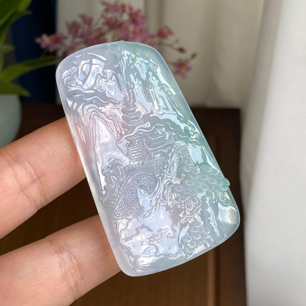 冰种飘花山水牌吊坠（yc296950）