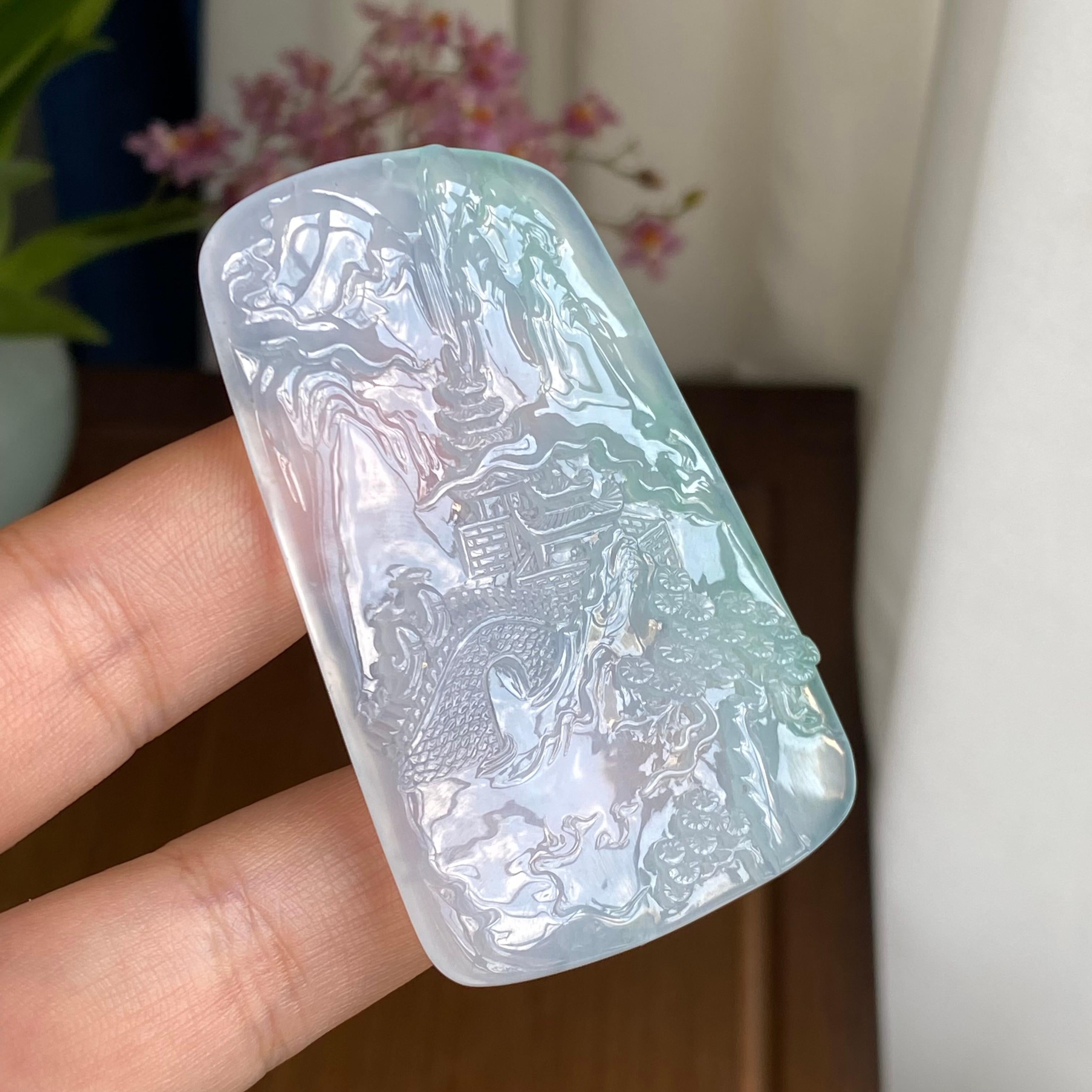 冰种飘花山水牌吊坠（yc296950）
