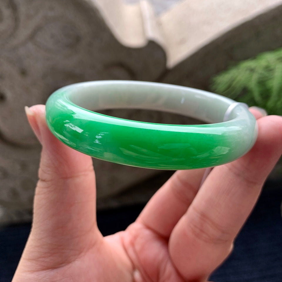 细糯种白底青平安镯（59mm）（yc090970）