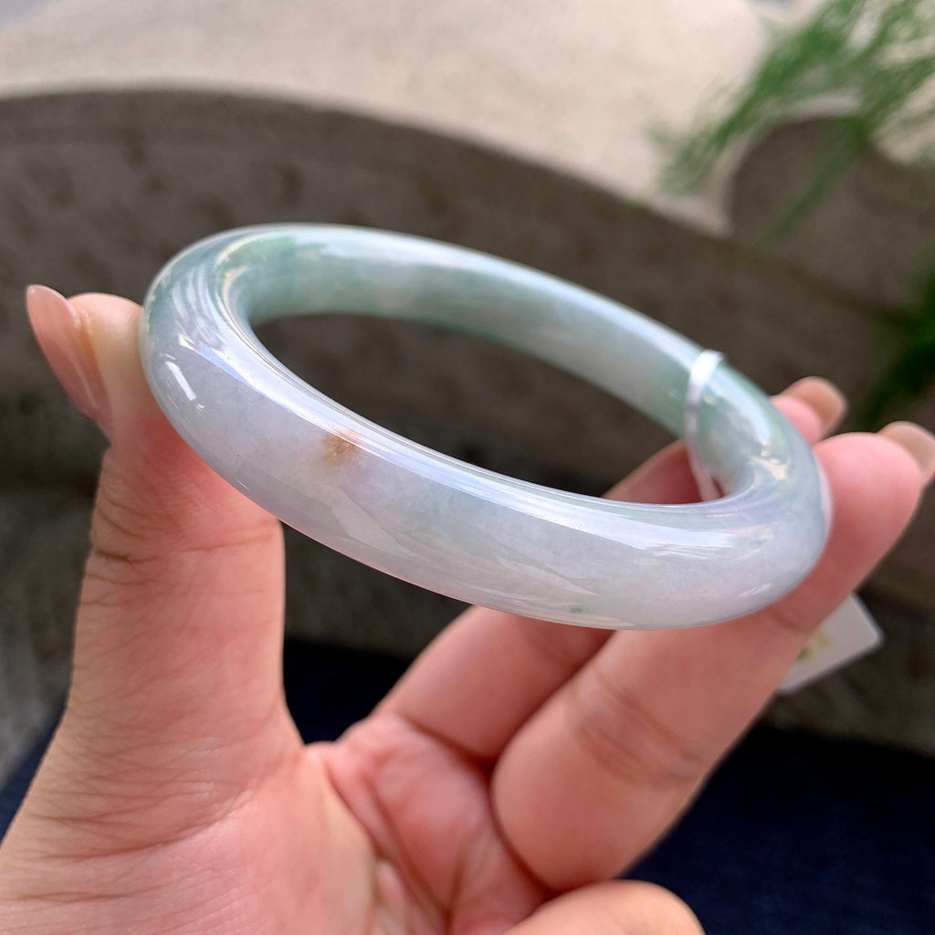 糯种淡春彩洒金圆条手镯 57.2圈口 天然缅甸A货翡翠（yc524446）
