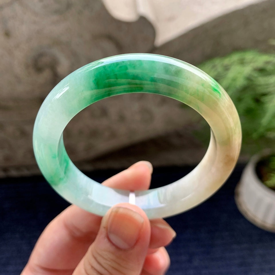 糯种黄加绿平安镯（51.2mm）（yc089898）