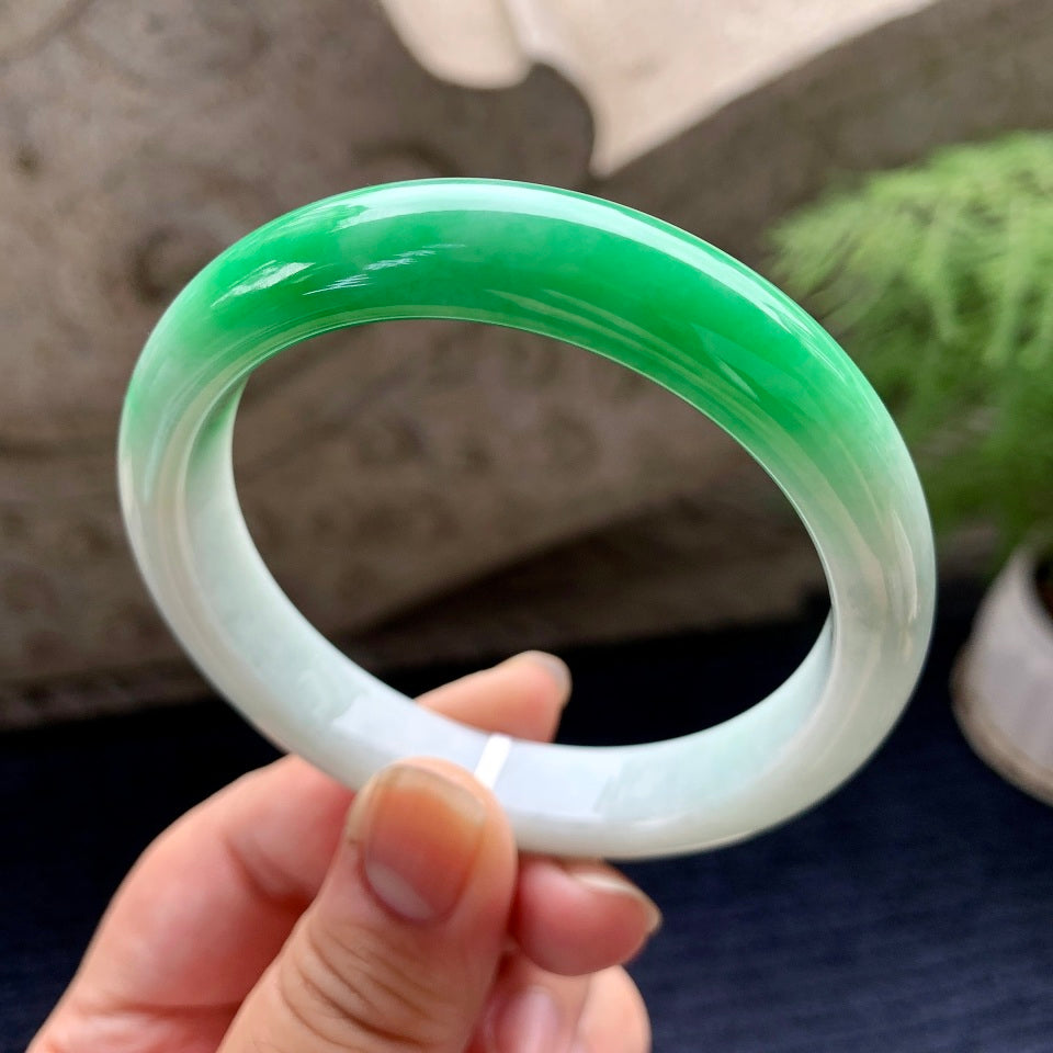 细糯种白底青平安镯（59mm）（yc090970）