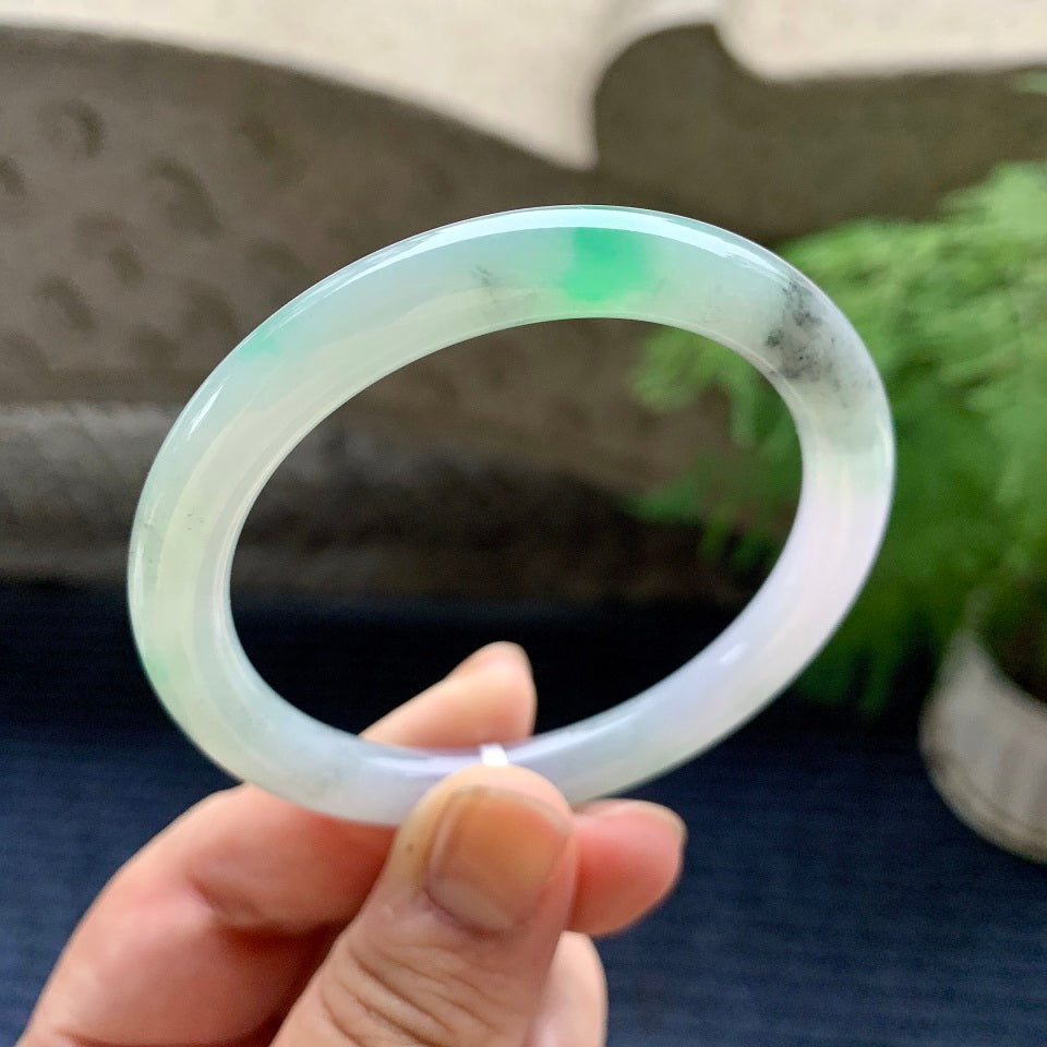 细糯种飘绿圆条手镯（55mm）（yc110748）
