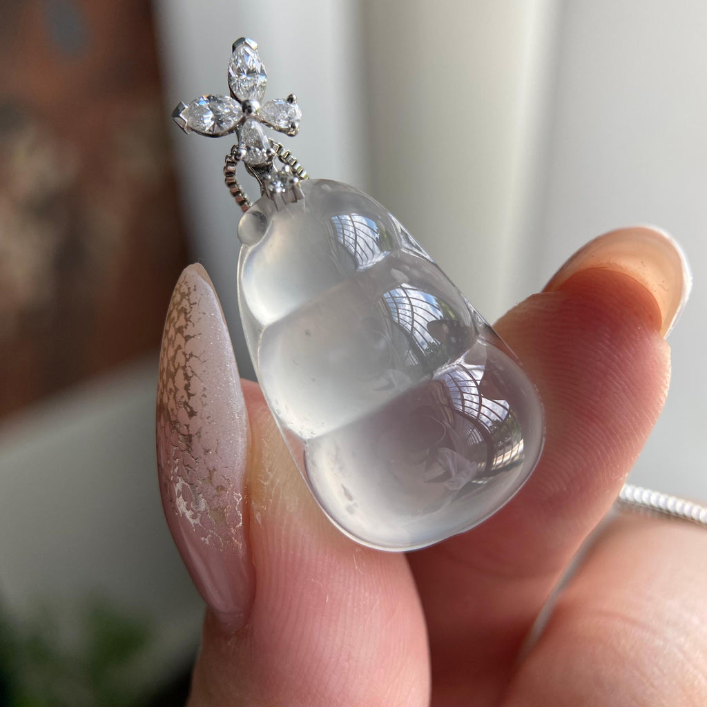 18k金钻镶高冰种雪花棉福豆吊坠（yc209944）