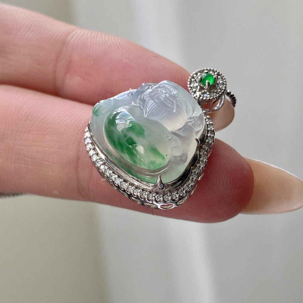 18k金钻镶冰种飘花财神吊坠（yc204856）