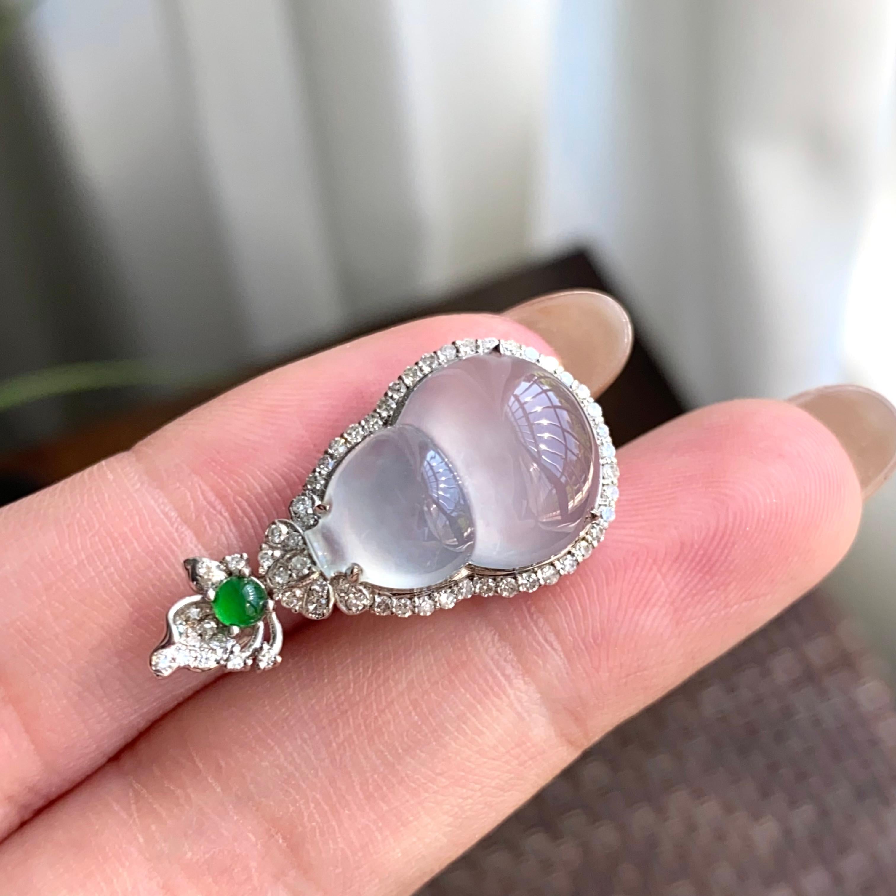 18k金钻镶高冰种白月光葫芦吊坠（yc264949）