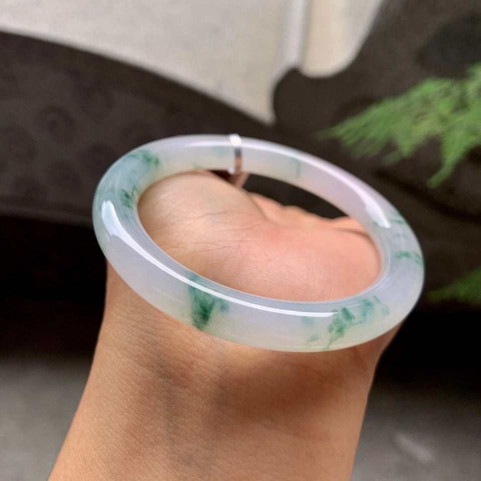 糯冰种飘蓝花圆条手镯（53mm）（yc106296）
