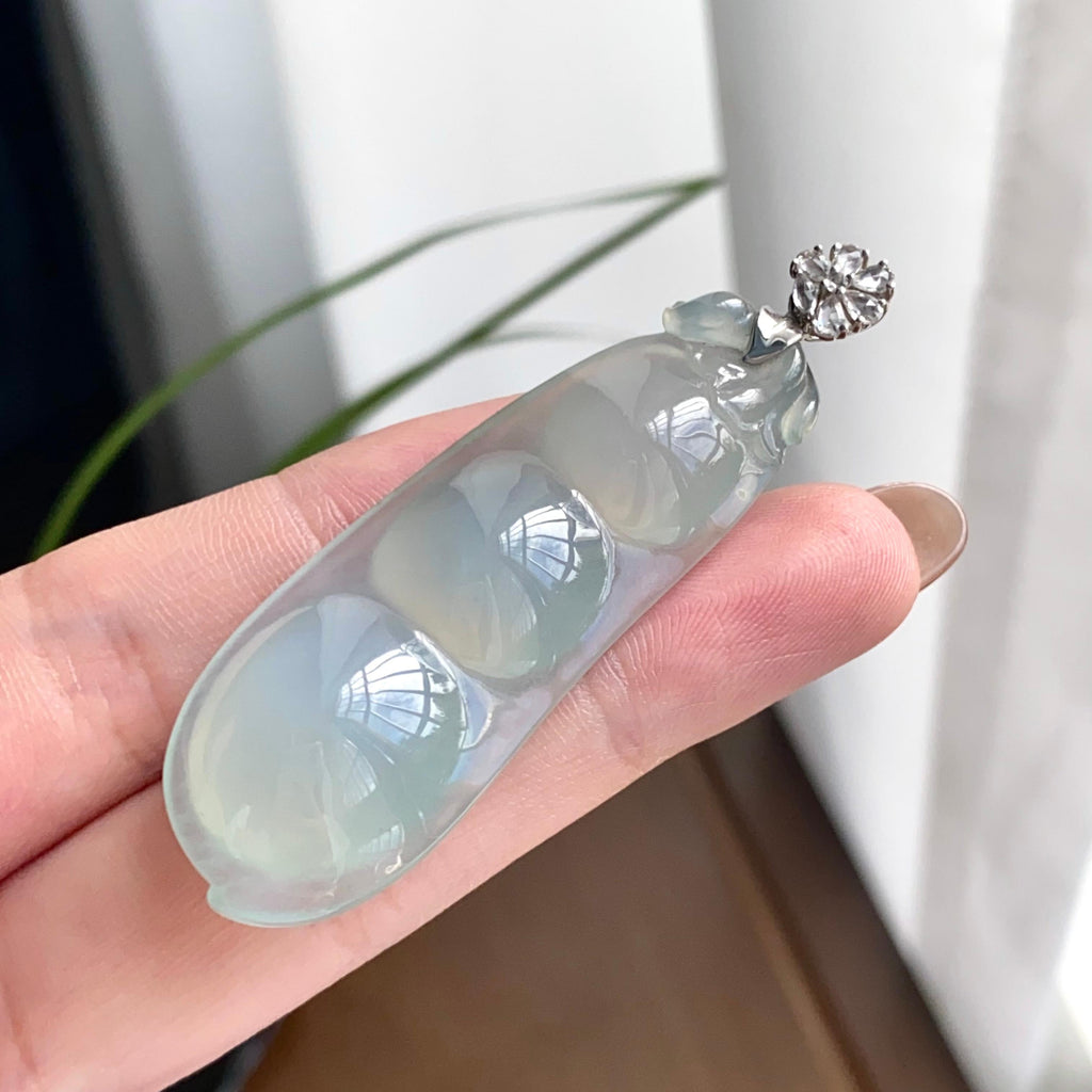 18k金钻镶糯冰种蓝底福豆吊坠（yc262743）