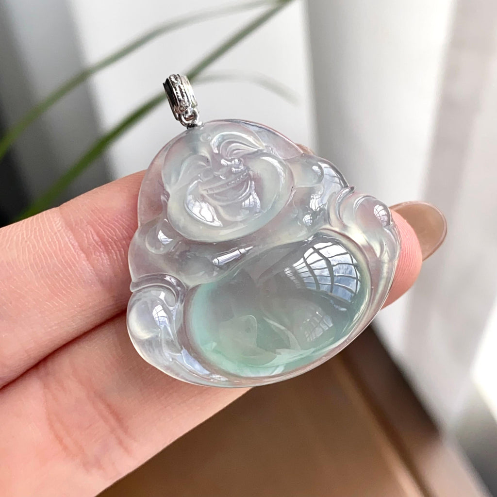 18k金钻镶冰种蓝底佛公吊坠（yc262738）