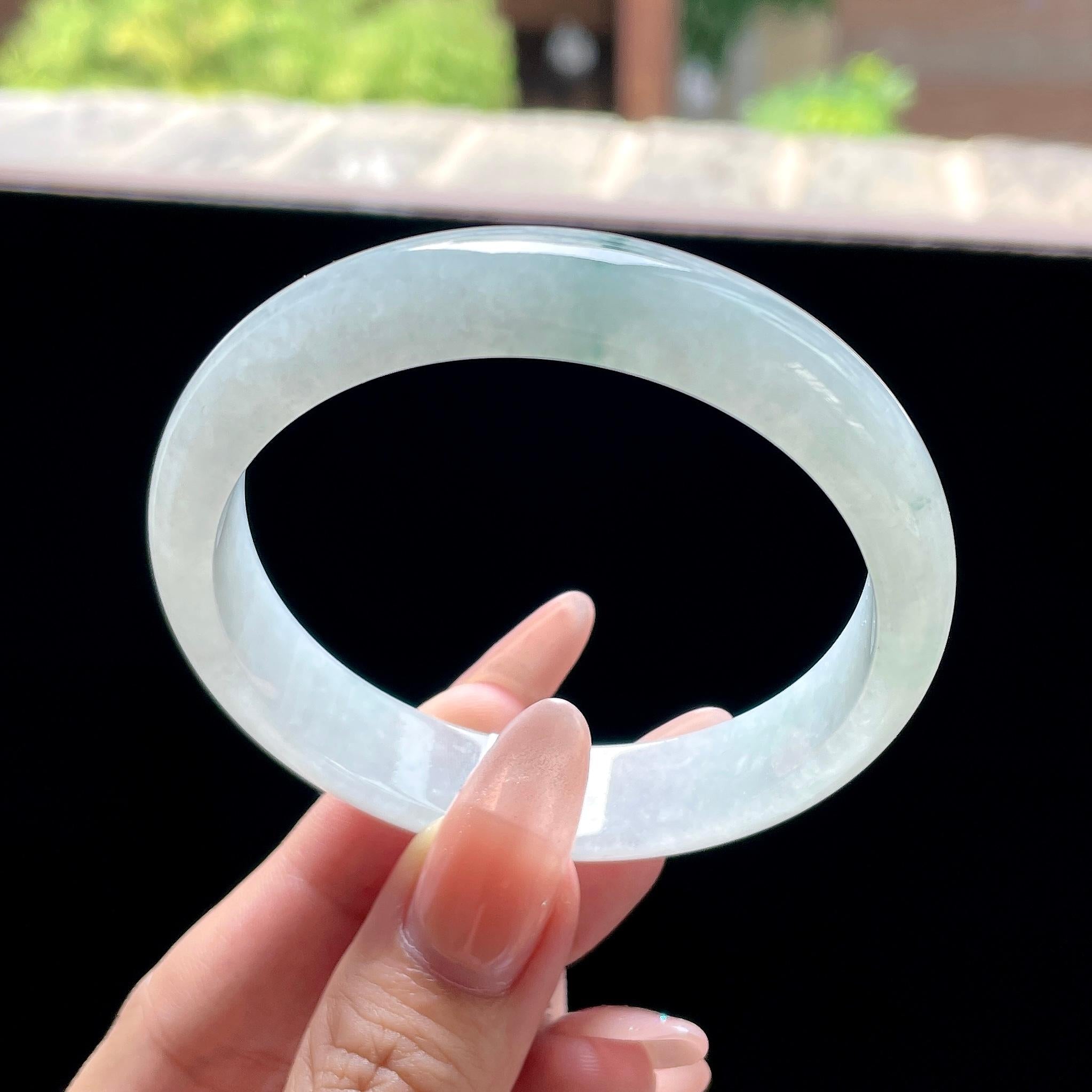 糯冰种蓝飘花正圈平安镯 57圈 天然缅甸A货翡翠（yc522706）