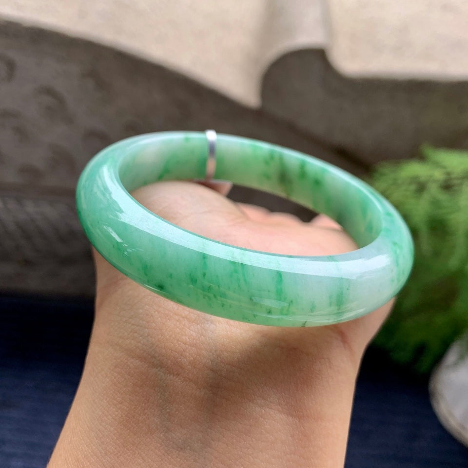 细糯种飘绿平安镯（56.7mm）（yc094312）